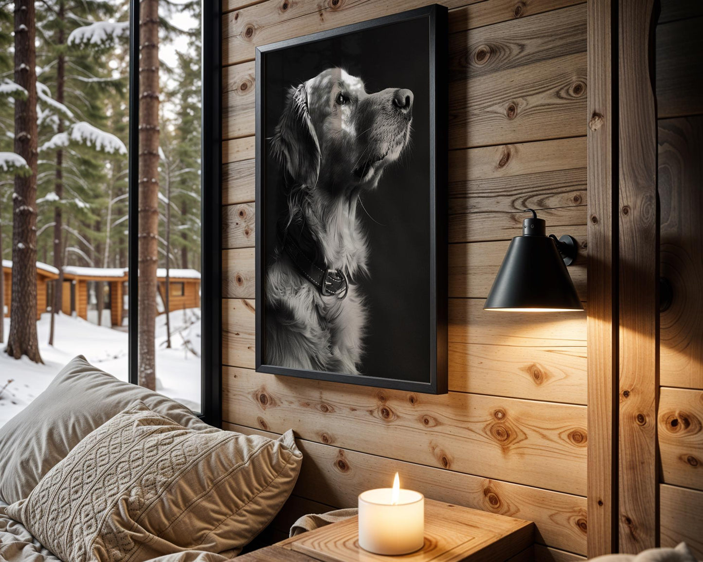 Dog Photography Golden Retriever Print | Luminous Pet Portrait, Scandi Home Decor wall art print, minimalist black and white poster, modern Scandinavian wall decor, Monohaus