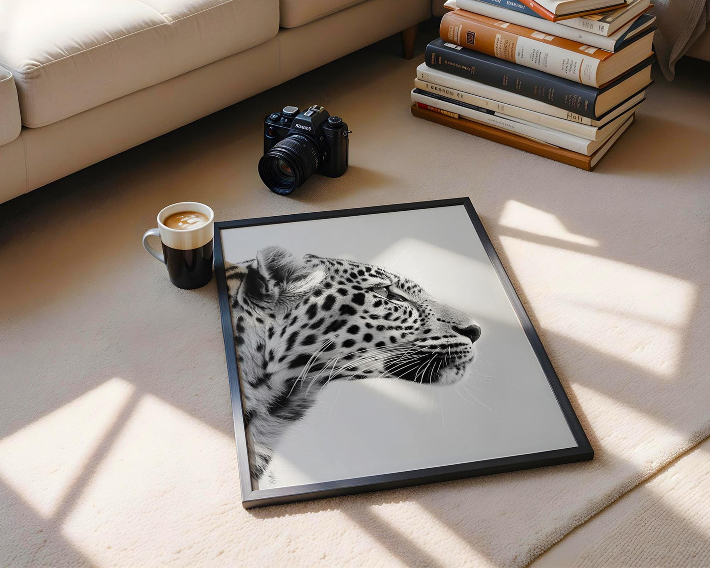 Wildlife Poster | Leopard Profile Art Print | Minimalist Black & White Photography wall art print, minimalist black and white poster, modern Scandinavian wall decor, Monohaus