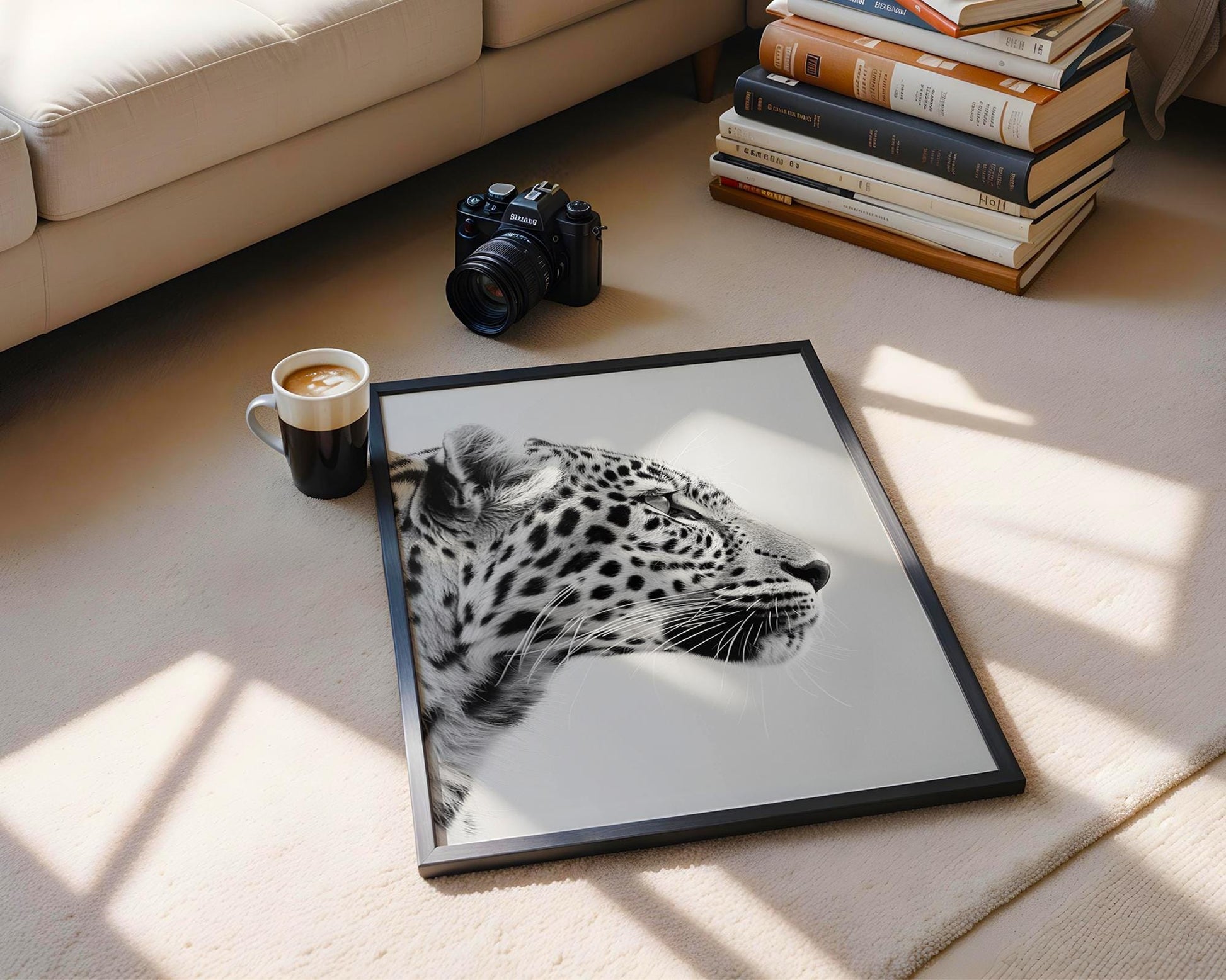 Wildlife Poster | Leopard Profile Art Print | Minimalist Black & White Photography wall art print, minimalist black and white poster, modern Scandinavian wall decor, Monohaus