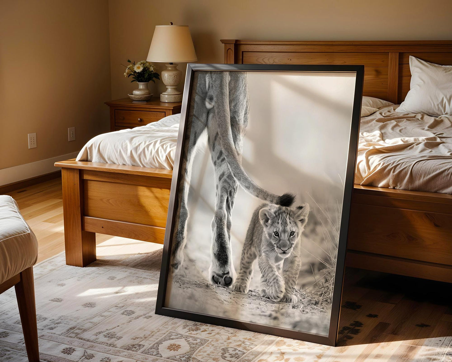 Wildlife Poster | Lion Cub and Mother Print | Minimalist Black & White Photography wall art print, minimalist black and white poster, modern Scandinavian wall decor, Monohaus