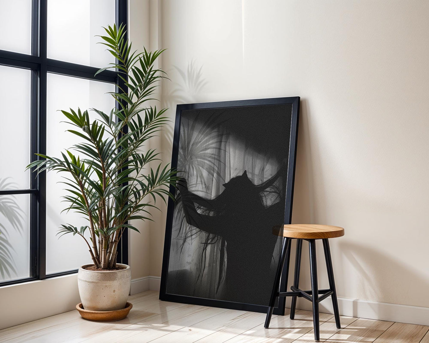 Designer Wall Art | Cat Girl Silhouette Print | Minimalist Gothic Home Decor wall art print, minimalist black and white poster, modern Scandinavian wall decor, Monohaus