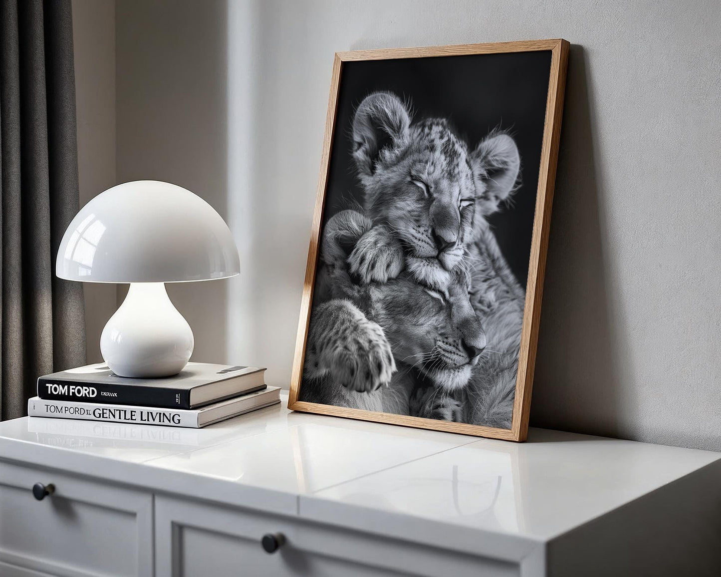 Wildlife Poster | Lion Cubs Sleeping Photography Print • Black & White Scandi Wall Art wall art print, minimalist black and white poster, modern Scandinavian wall decor, Monohaus