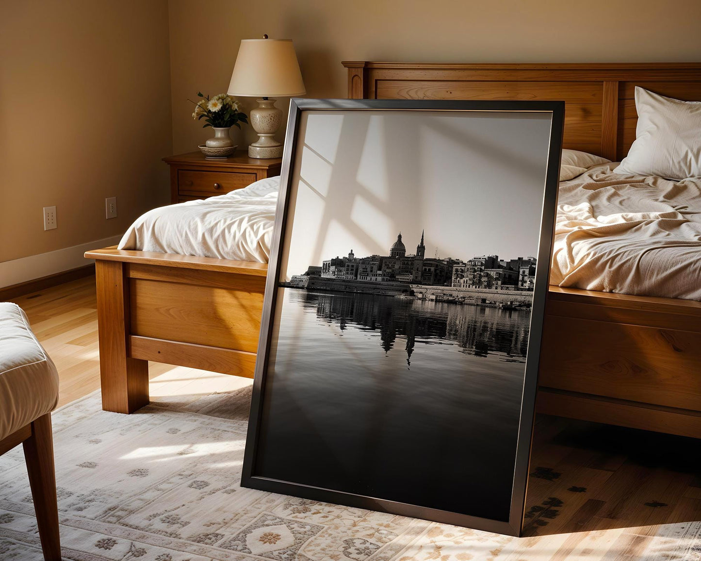 World Landmark | Valletta Harbor Print | Black & White Malta Cityscape Photography wall art print, black and white architectural poster, minimalist modern Scandinavian wall decor, Monohaus