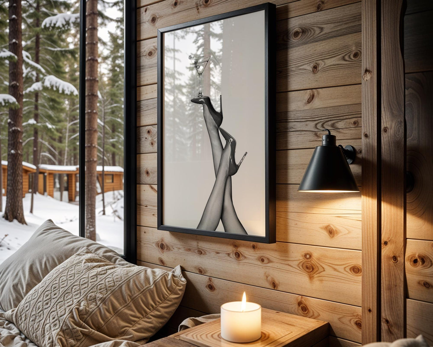 Designer Wall Art | Martini & Heels Print | Black and White Fashion Home Decor wall art print, minimalist black and white poster, modern Scandinavian wall decor, Monohaus