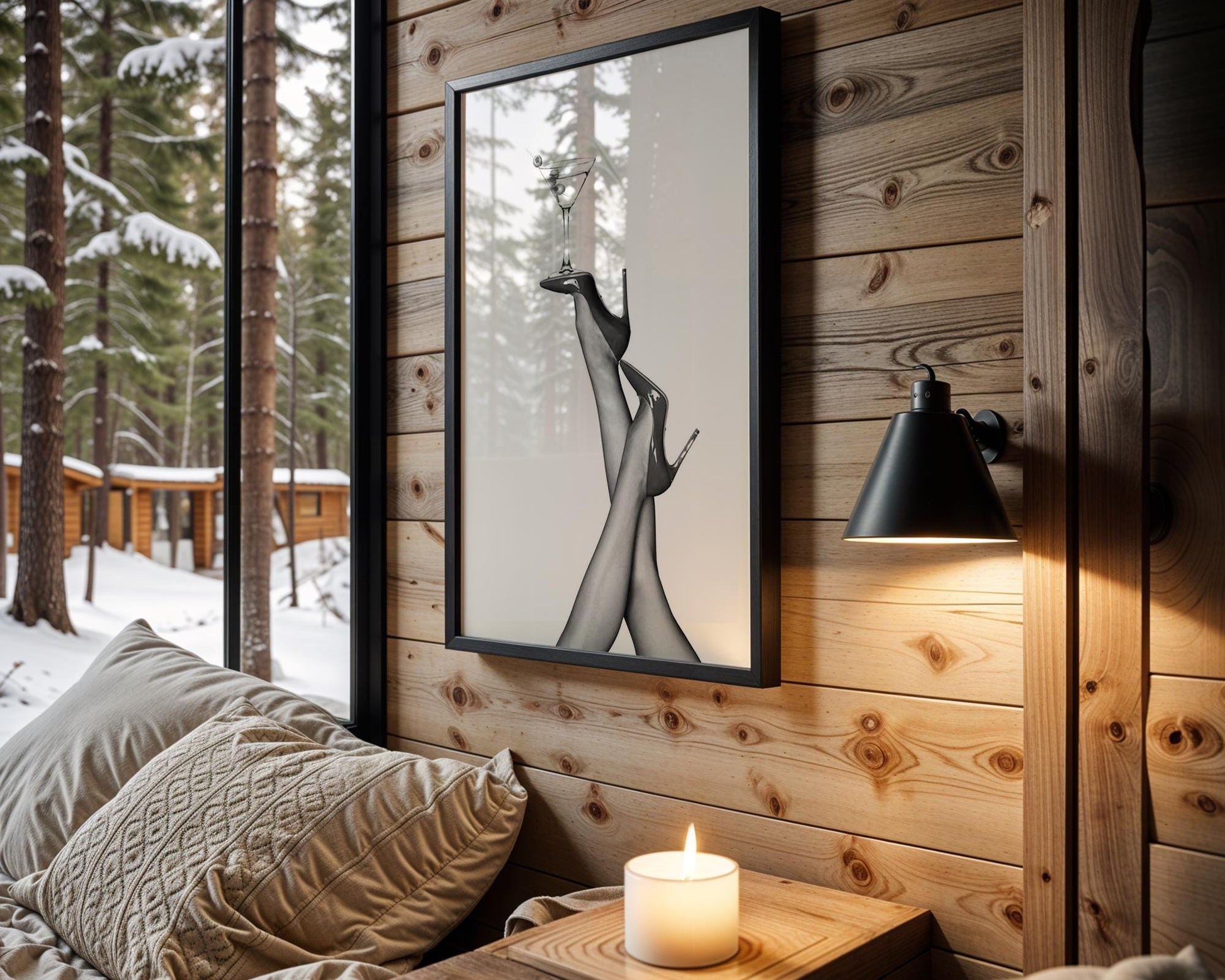 Designer Wall Art | Martini & Heels Print | Black and White Fashion Home Decor wall art print, minimalist black and white poster, modern Scandinavian wall decor, Monohaus