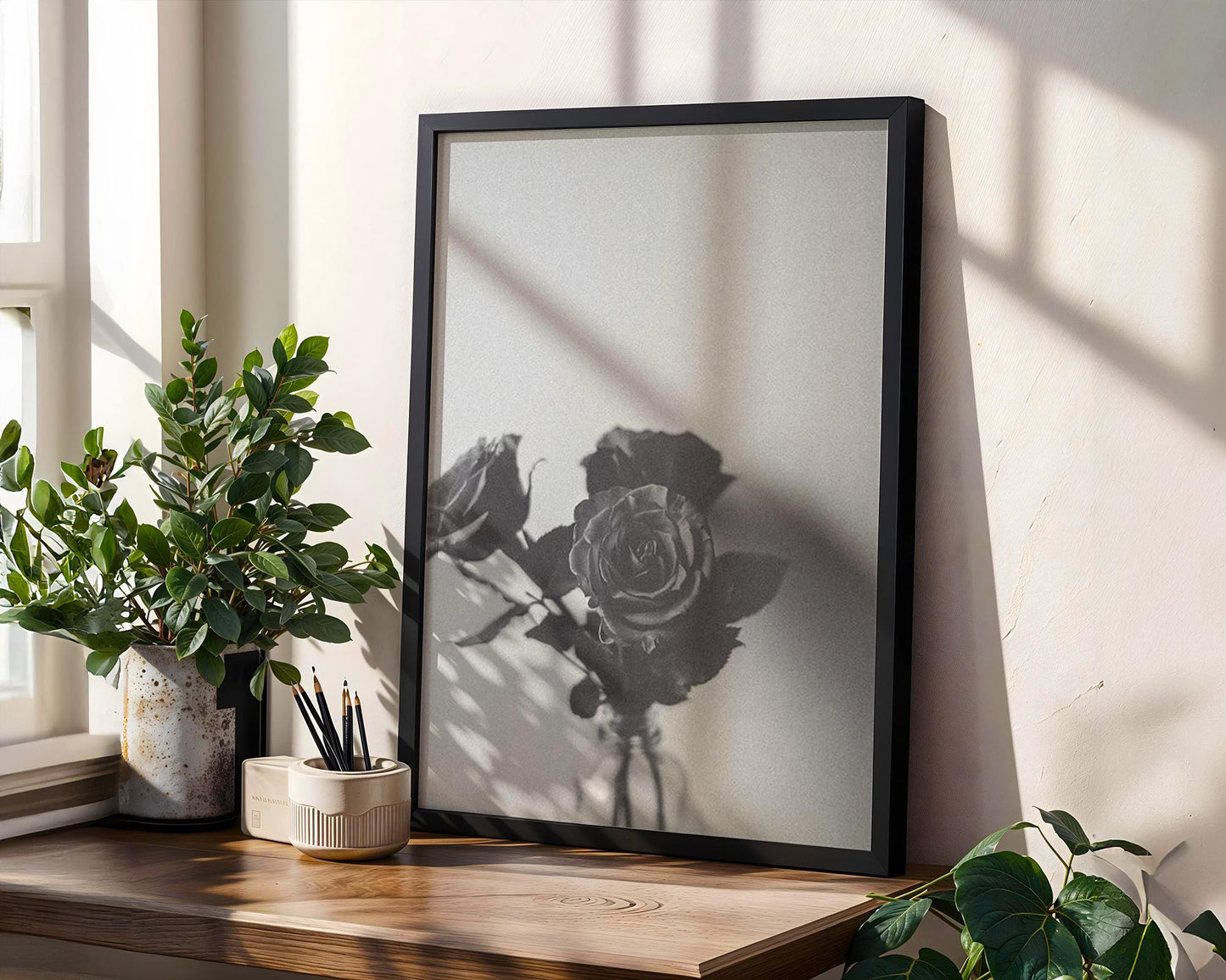 Designer Wall Art | Black and White Roses Print | Minimalist Floral Still Life wall art print, minimalist black and white poster, modern Scandinavian wall decor, Monohaus