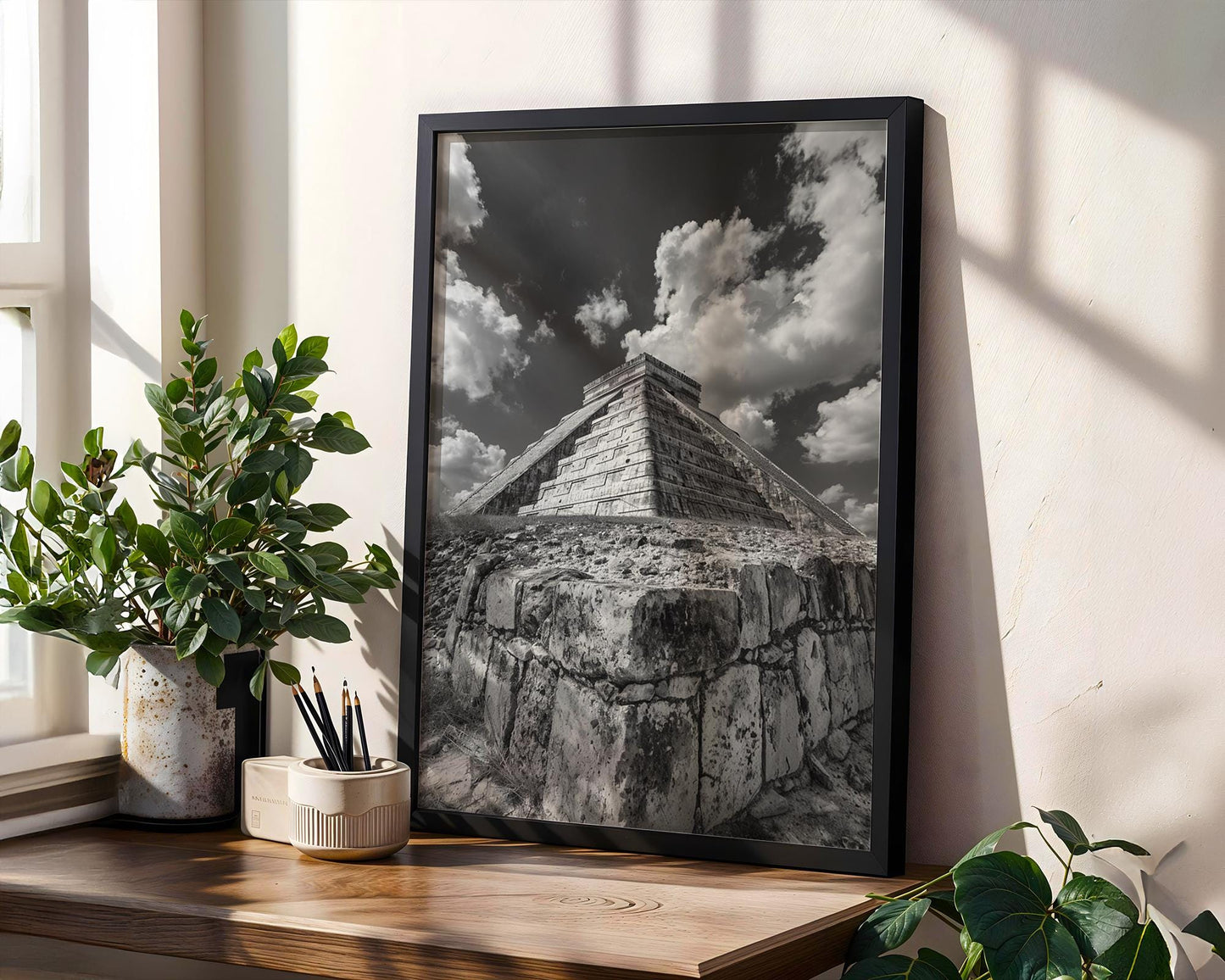World Landmark | Chichen Itza Pyramid Print | Black and White Mayan Temple Fine Art wall art print, minimalist black and white poster, modern Scandinavian wall decor, Monohaus