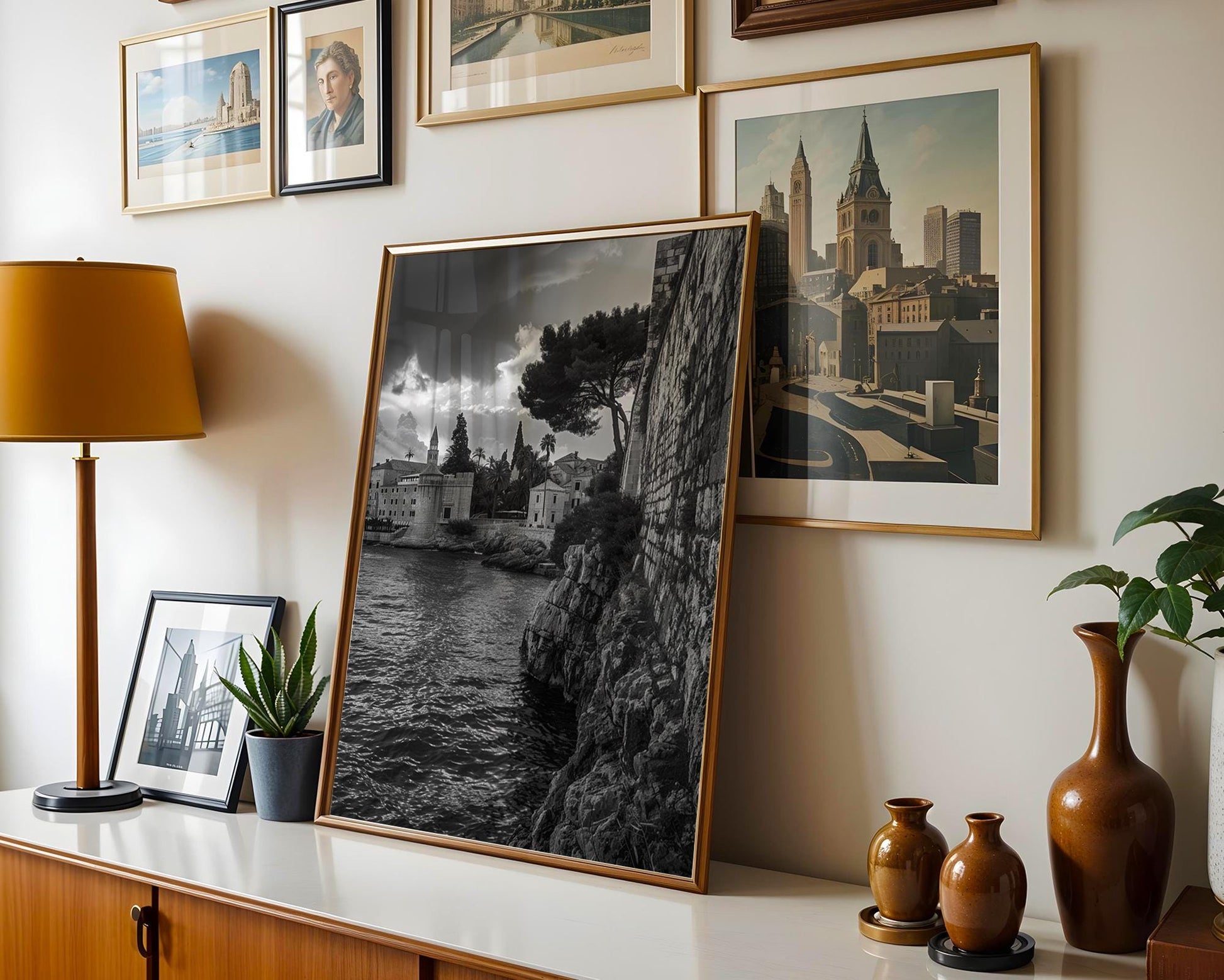 World Landmark | Dubrovnik City Walls Print | Black and White Croatia Travel Photography wall art print, black and white architectural poster, minimalist modern Scandinavian wall decor, Monohaus