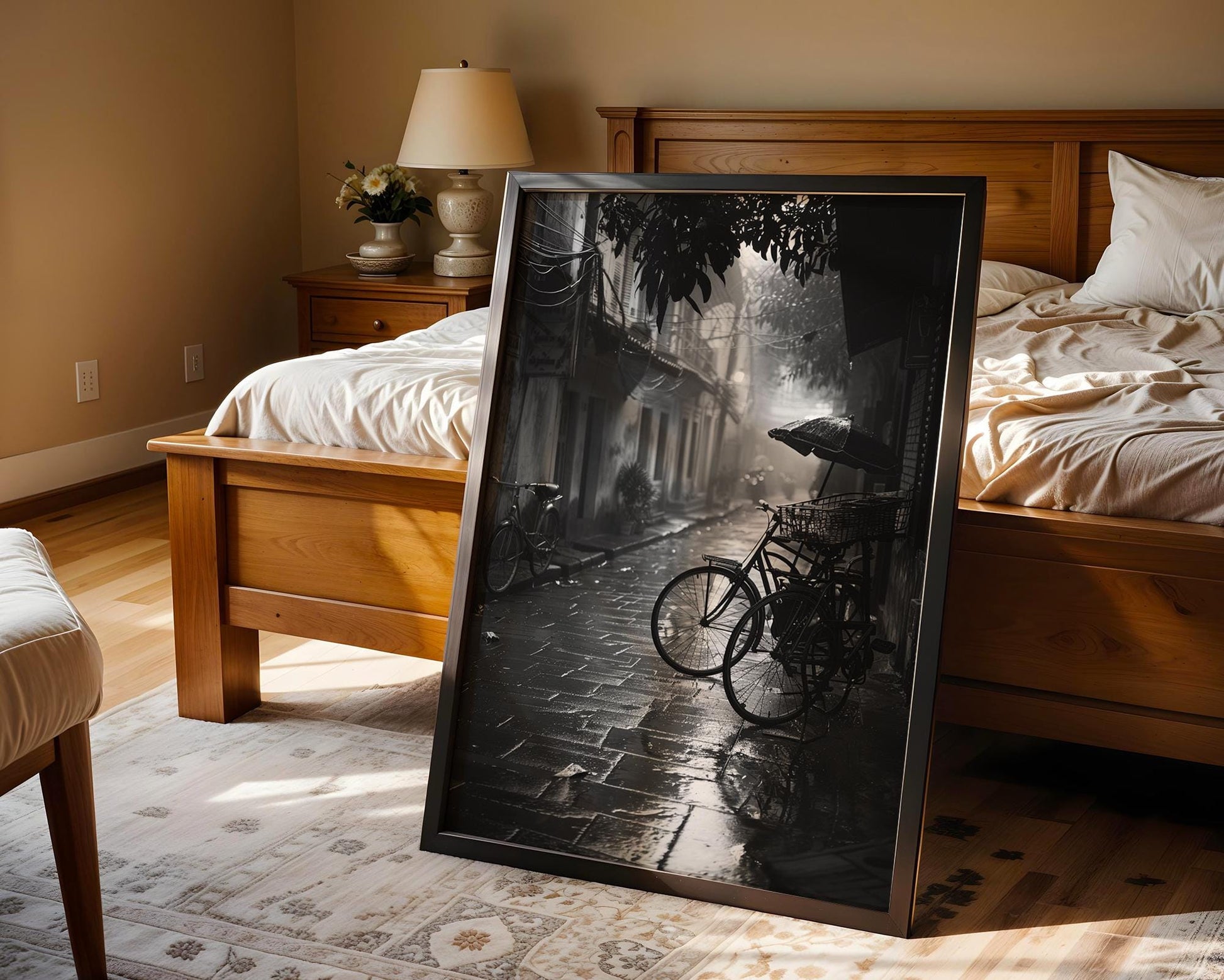 World Landmark | Hanoi Rainy Street Print | Black and White Photography, Vietnam Travel Poster black and white photo print, minimalist monochrome wall art poster for modern interiors, Monohaus