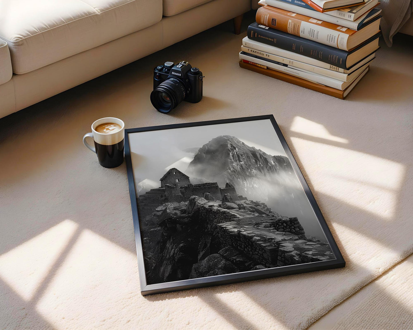 World Landmark | Machu Picchu Print | Black and White Mountain Photography wall art print, minimalist black and white poster, modern Scandinavian wall decor, Monohaus