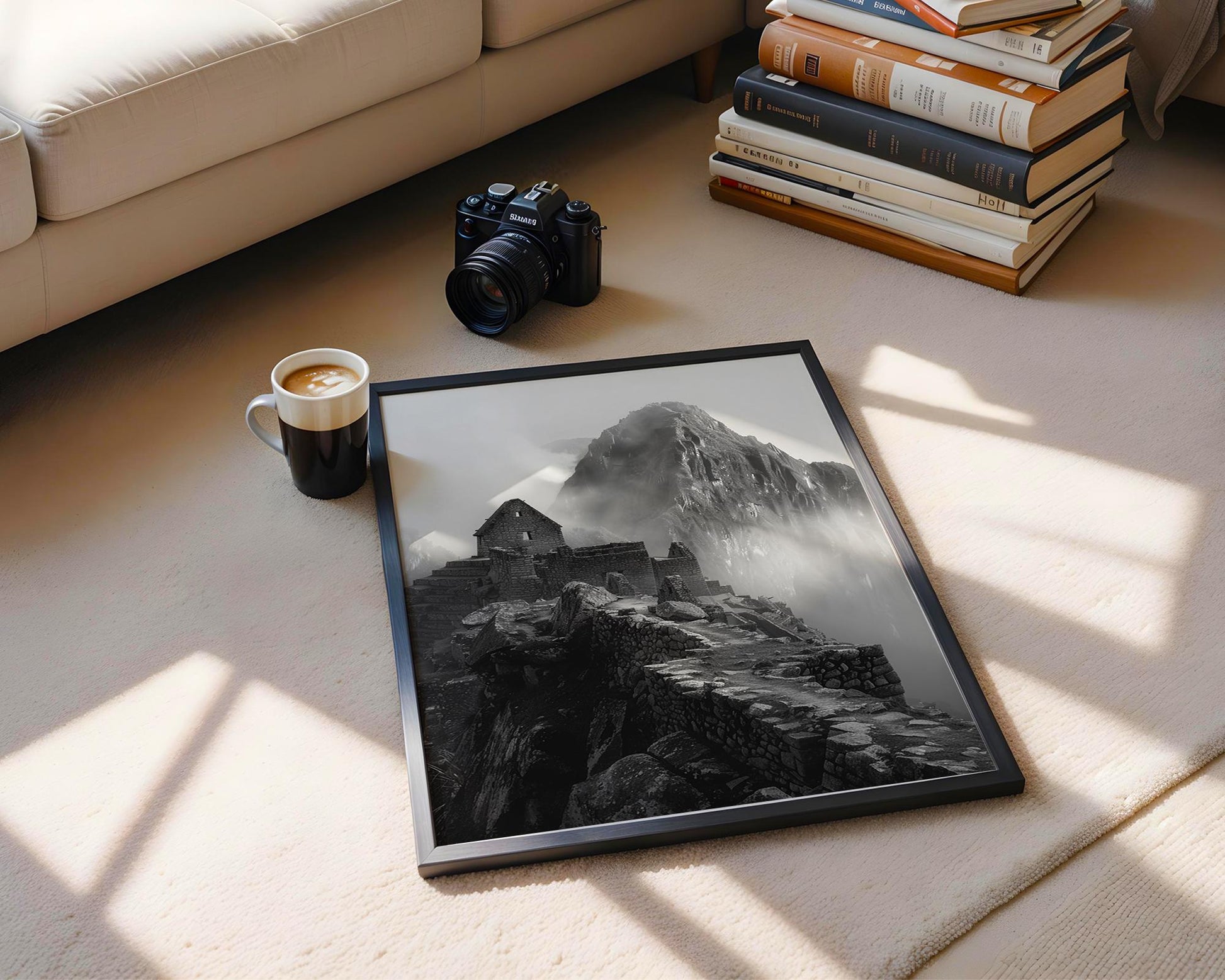 World Landmark | Machu Picchu Print | Black and White Mountain Photography wall art print, minimalist black and white poster, modern Scandinavian wall decor, Monohaus