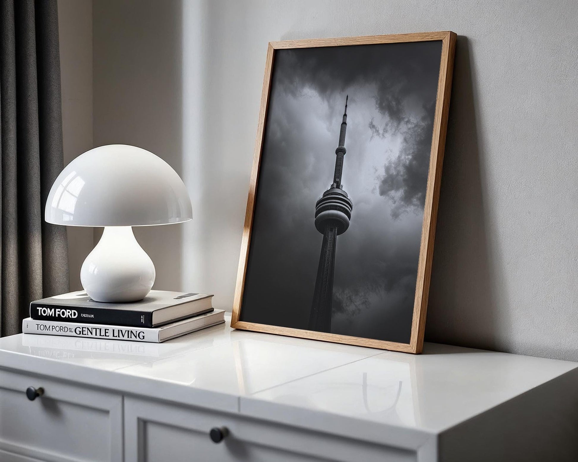 World Landmark | CN Tower Print | Toronto Skyline Photography, Minimalist Urban Decor wall art print, black and white architectural poster, minimalist modern Scandinavian wall decor, Monohaus