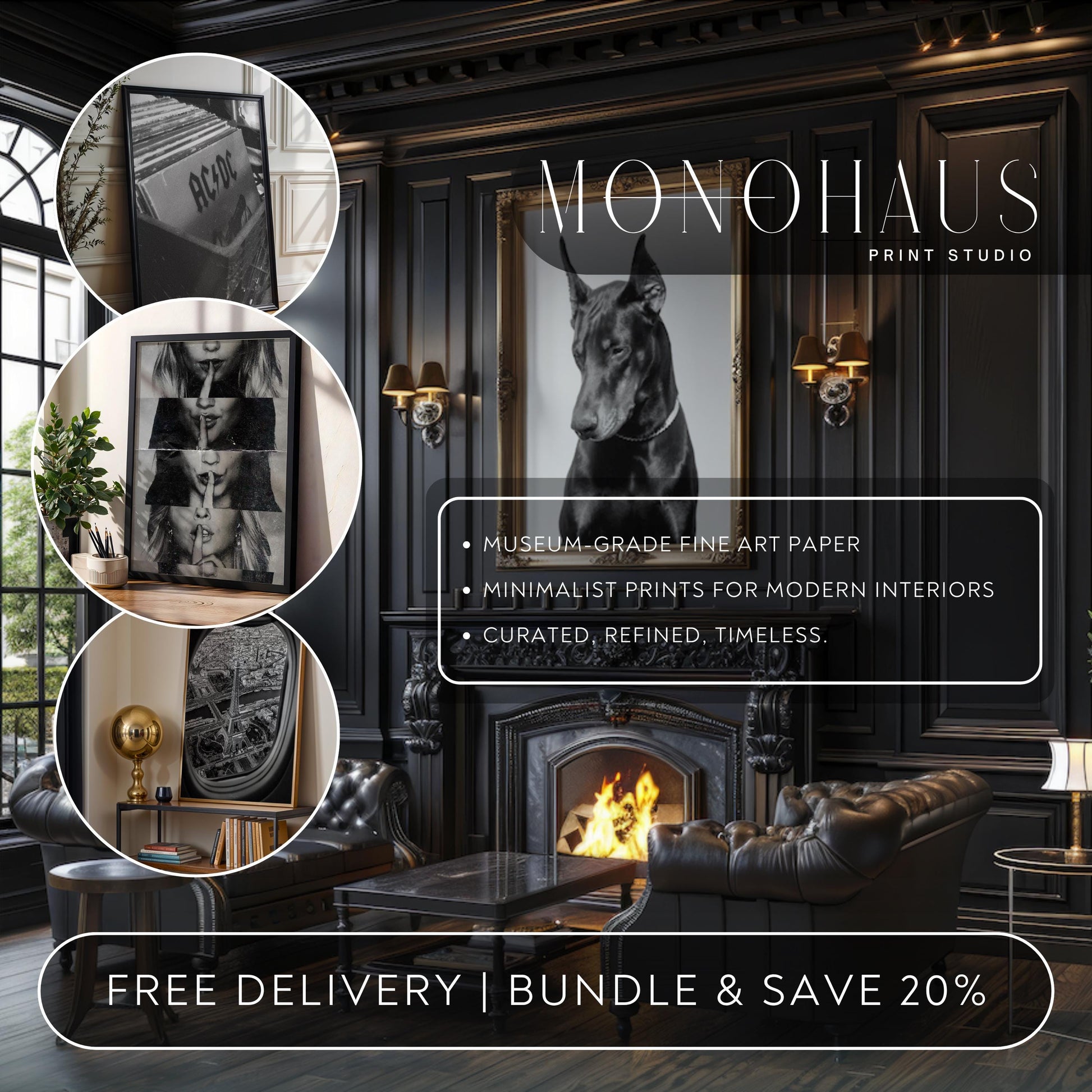 Dog Photography Fox in Trench Coat Print | Urban Animal Portrait, Modern Poster black and white photo print, minimalist monochrome wall art poster for modern interiors, Monohaus