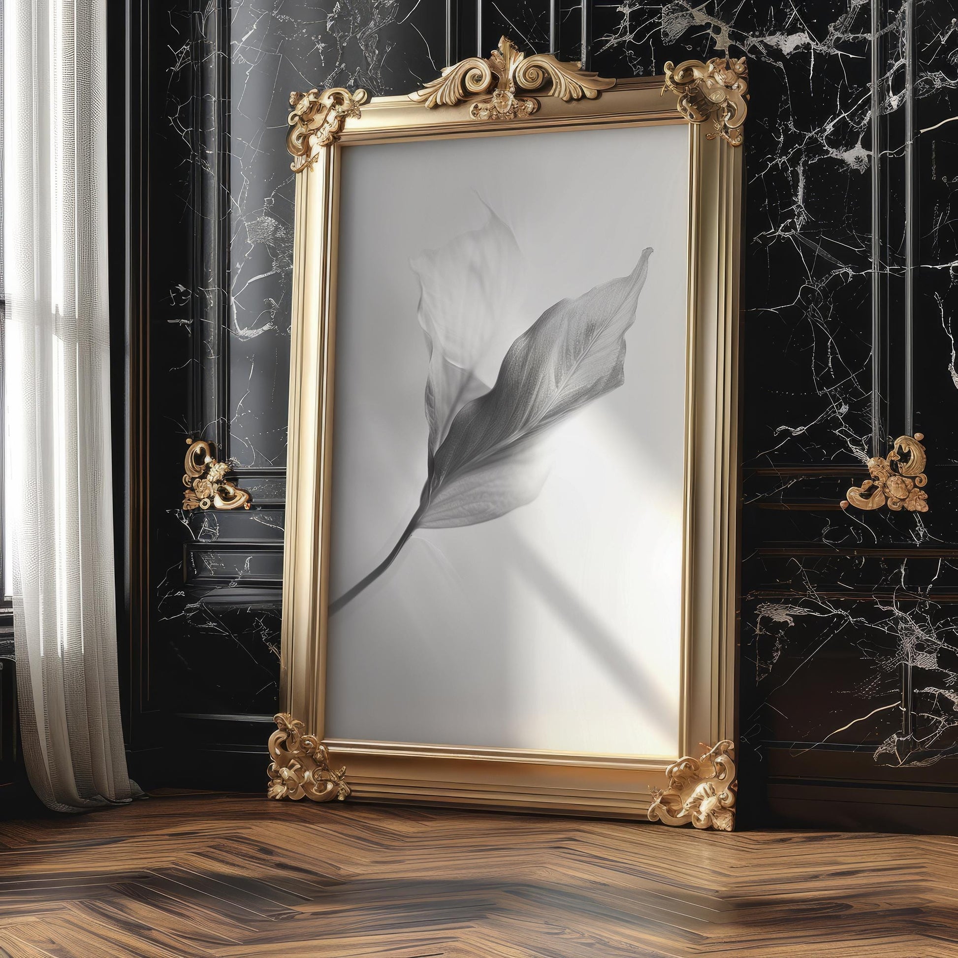 Botanical Photo | Abstract Leaf Macro Photography Print | Black & White Minimal abstract wall art print, geometric minimalist poster, modern Scandinavian decor, Monohaus