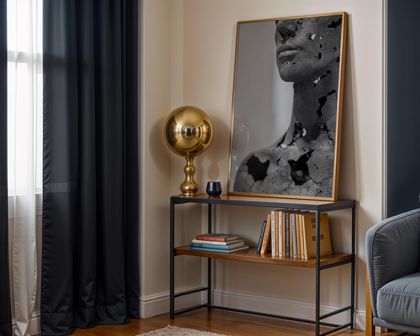 Designer Wall Art | Cracked Face Sculpture Print | Dark Gothic Modern Art wall art print, minimalist black and white poster, modern Scandinavian wall decor, Monohaus