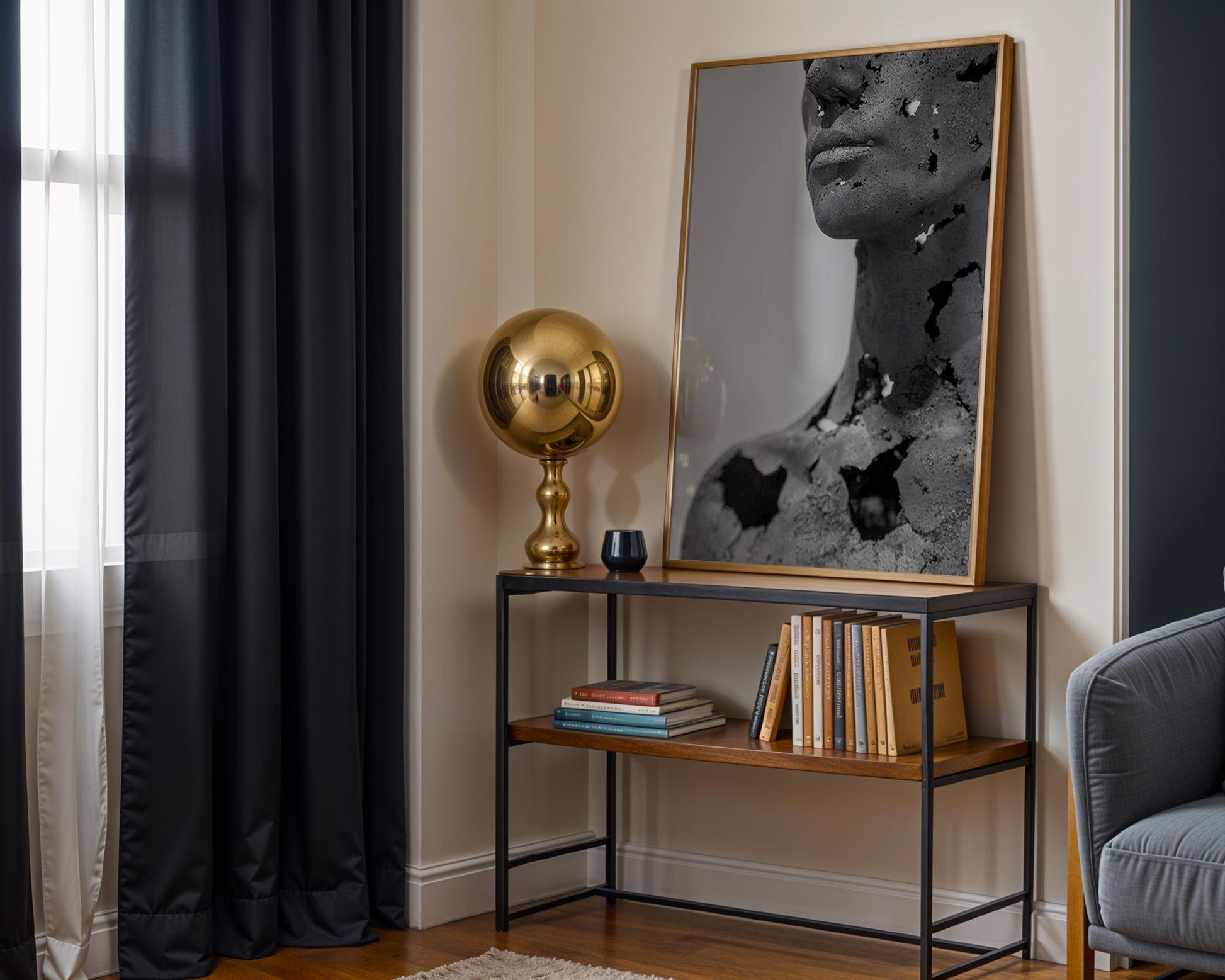 Designer Wall Art | Cracked Face Sculpture Print | Dark Gothic Modern Art wall art print, minimalist black and white poster, modern Scandinavian wall decor, Monohaus