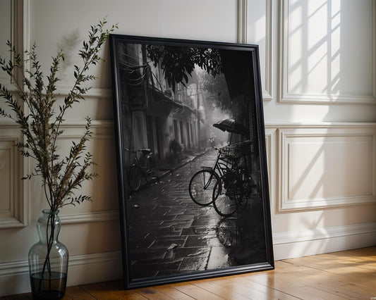 World Landmark | Hanoi Rainy Street Print | Black and White Photography, Vietnam Travel Poster black and white photo print, minimalist monochrome wall art poster for modern interiors, Monohaus