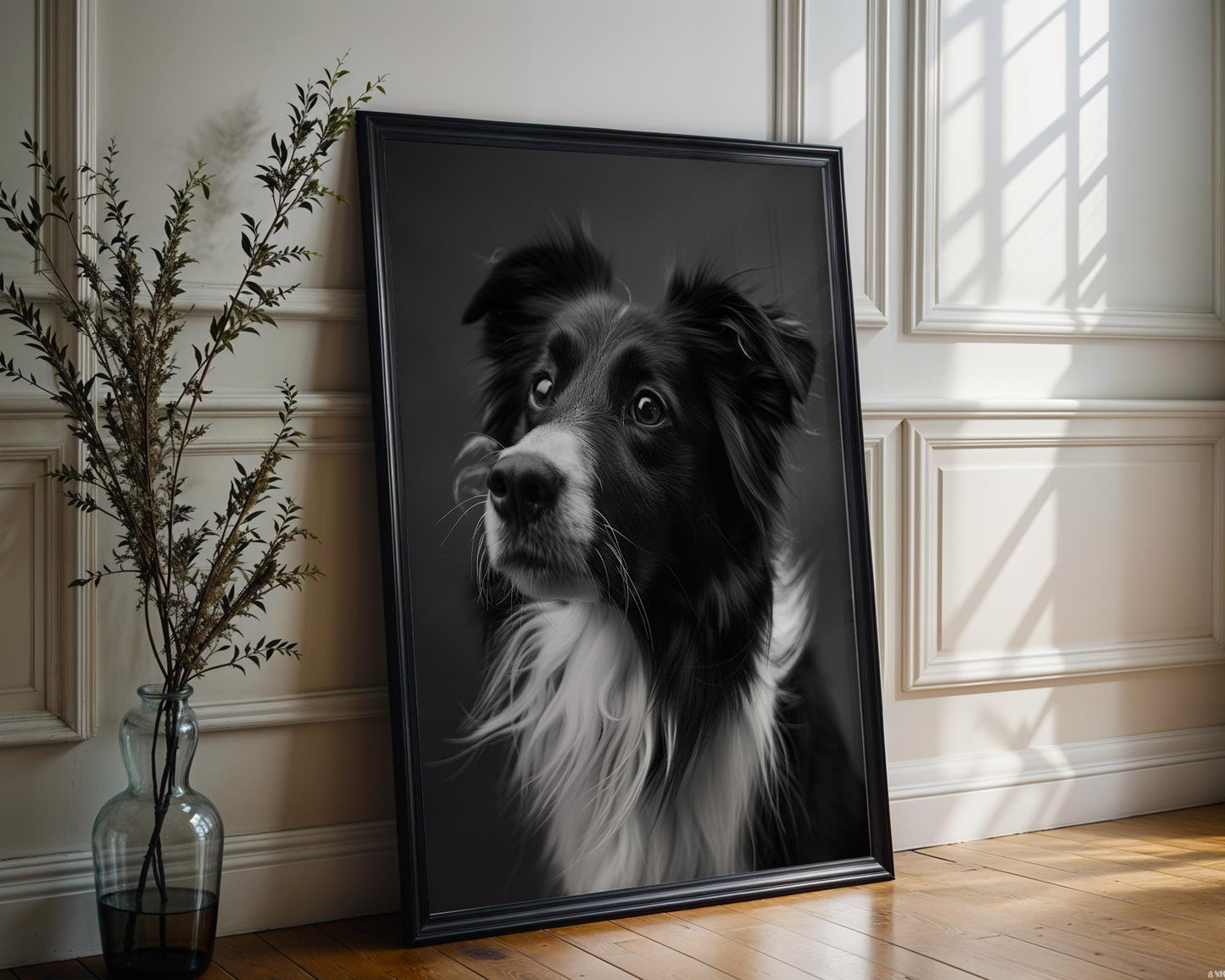 Dog Photography Border Collie Portrait Print | Black and White wall art print, minimalist black and white poster, modern Scandinavian wall decor, Monohaus