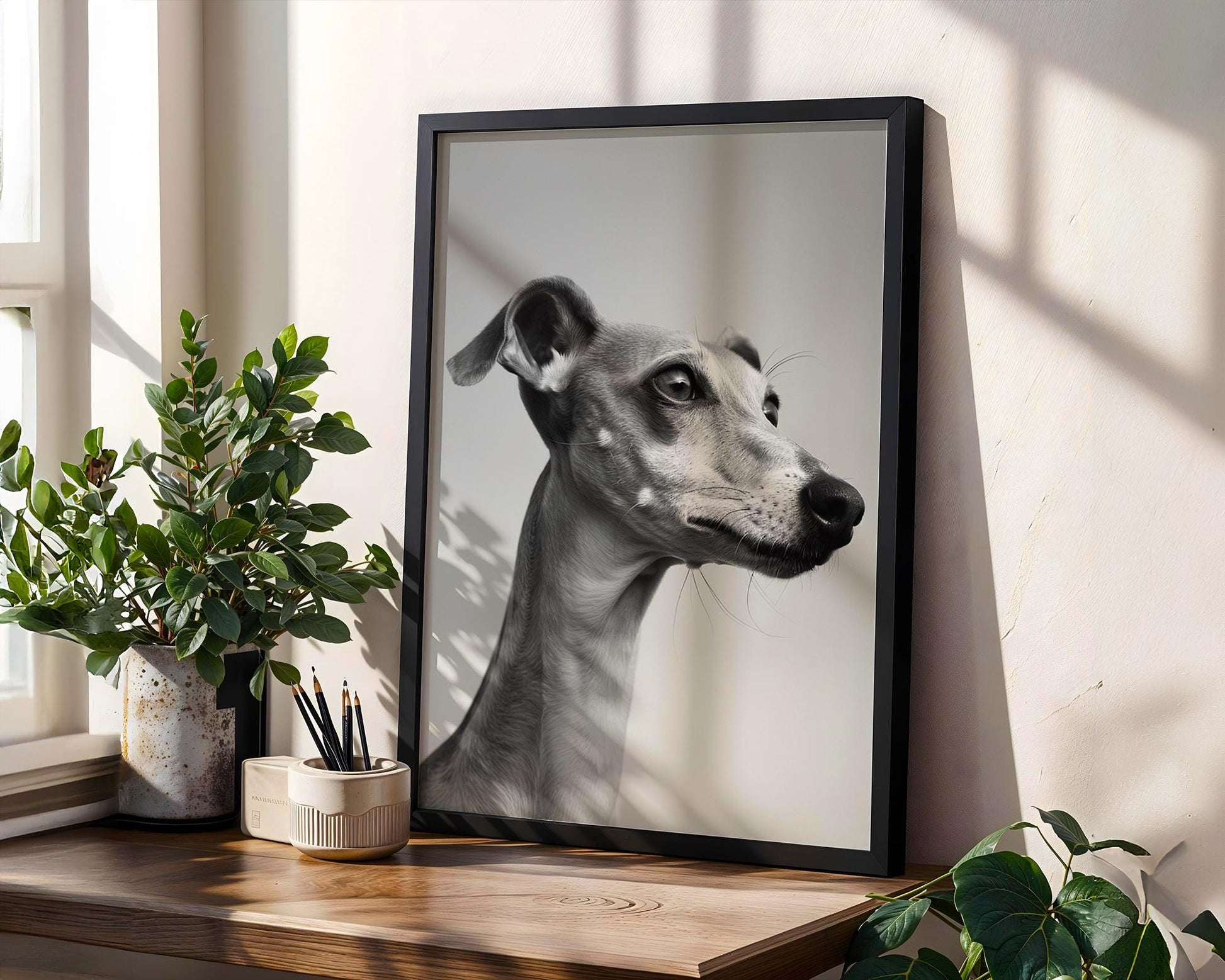 Dog Photography Whippet Pet Art Print | Modern Minimalist Home Decor wall art print, minimalist black and white poster, modern Scandinavian wall decor, Monohaus