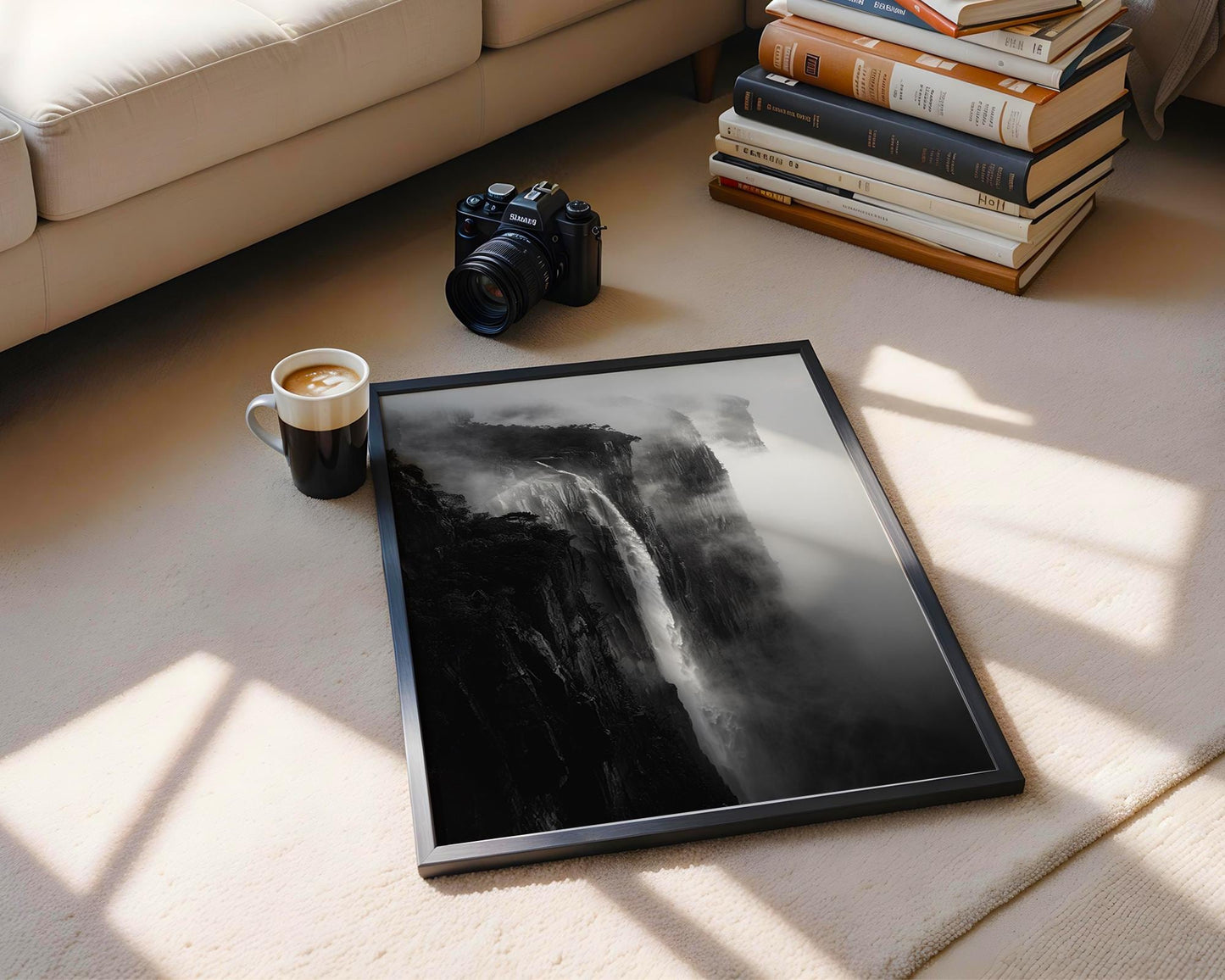 World Landmark | Waterfall Photography Print | Dramatic Black and White Landscape Wall Art wall art print, minimalist black and white poster, modern Scandinavian wall decor, Monohaus