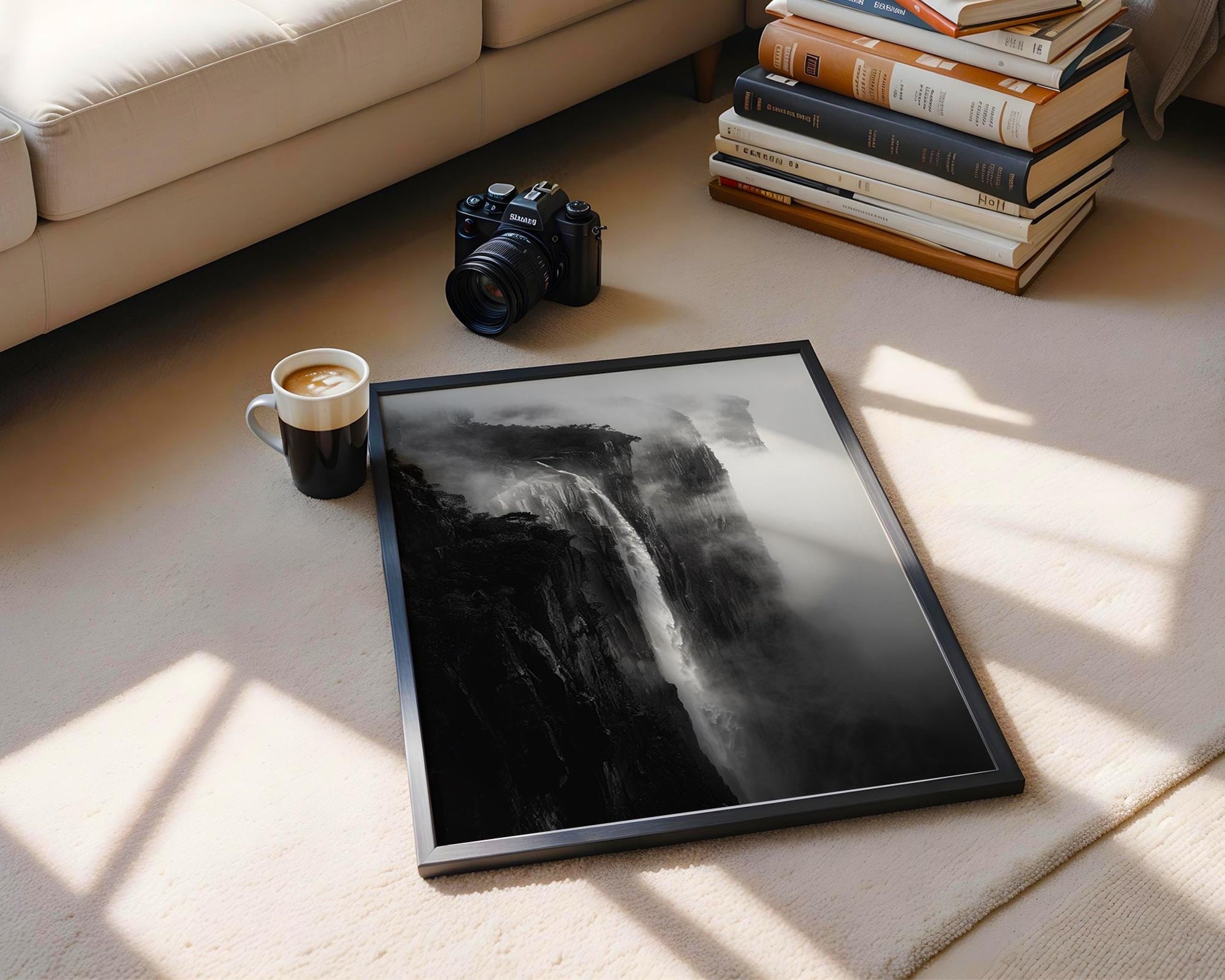 World Landmark | Waterfall Photography Print | Dramatic Black and White Landscape Wall Art wall art print, minimalist black and white poster, modern Scandinavian wall decor, Monohaus