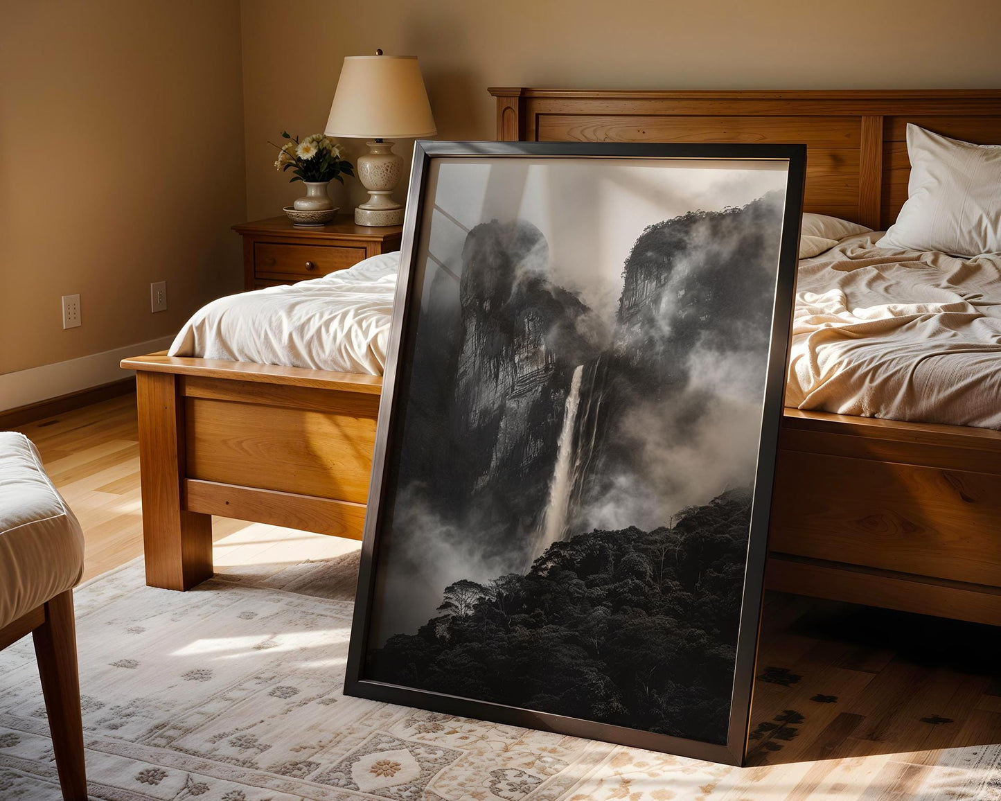 World Landmark | Andes Waterfall Photography Print | Black and White Minimalist Wall Art wall art print, minimalist black and white poster, modern Scandinavian wall decor, Monohaus