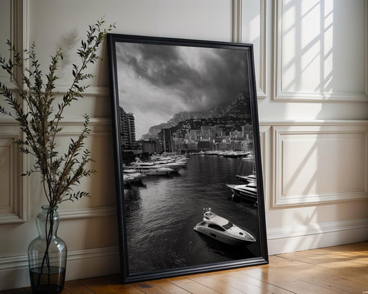 World Landmark | Monaco Marina Black and White Print | Port Hercules Yacht Photography