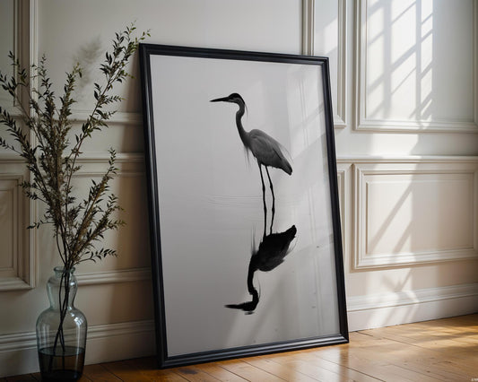 Wildlife Poster | Heron in Water Photography Print | Minimalist Bird Wall Art wall art print, minimalist black and white poster, modern Scandinavian wall decor, Monohaus