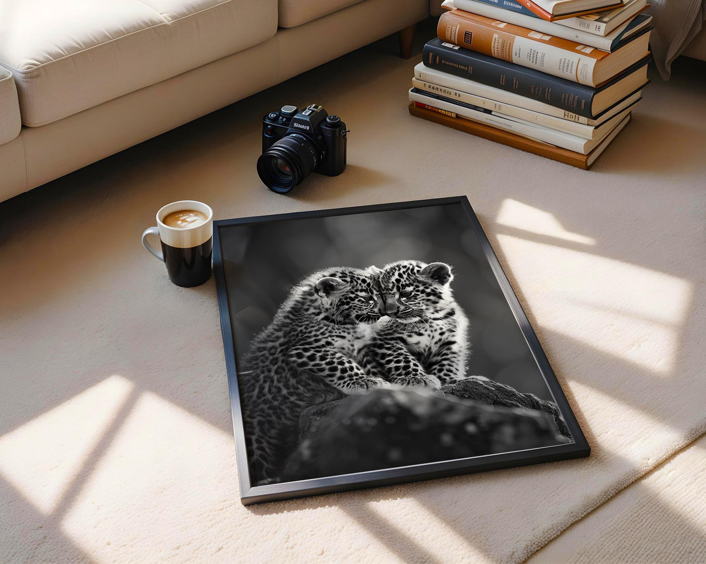 Wildlife Poster | Leopard Twins Fine Art Print • Black & White Nursery Decor wall art print, minimalist black and white poster, modern Scandinavian wall decor, Monohaus