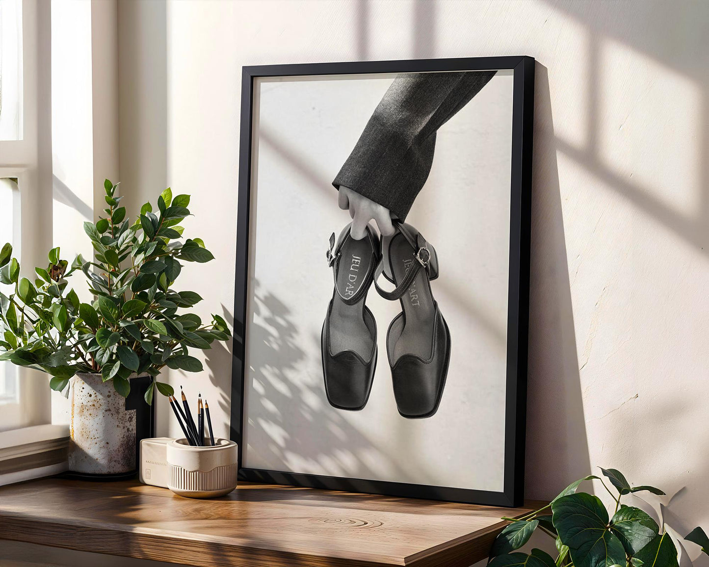 Designer Wall Art | Black and White Shoe Print | Minimalist Fashion Photography wall art print, minimalist black and white poster, modern Scandinavian wall decor, Monohaus