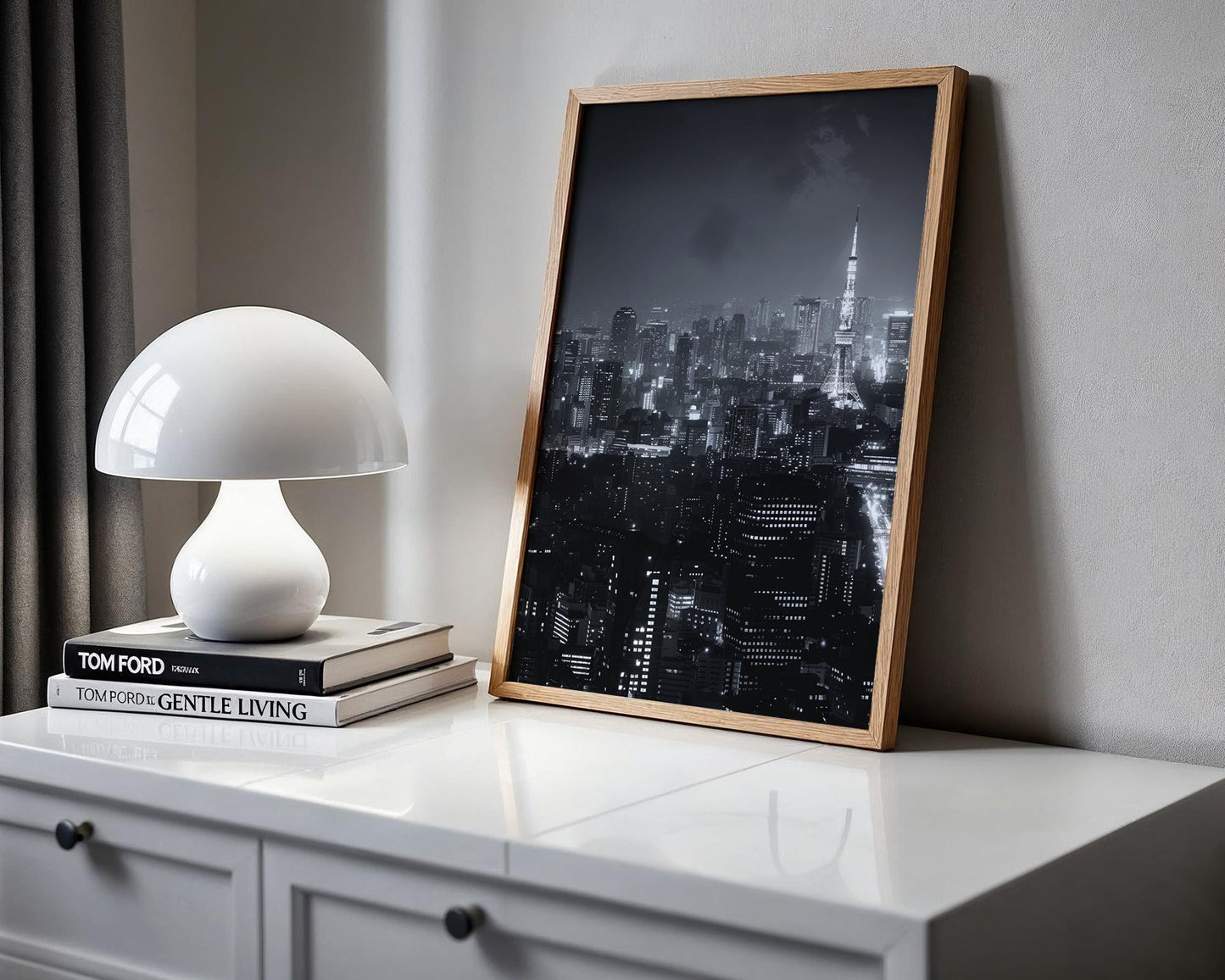 World Landmark | Tokyo Cityscape Print | Black and White Night Skyline Photography wall art print, black and white architectural poster, minimalist modern Scandinavian wall decor, Monohaus