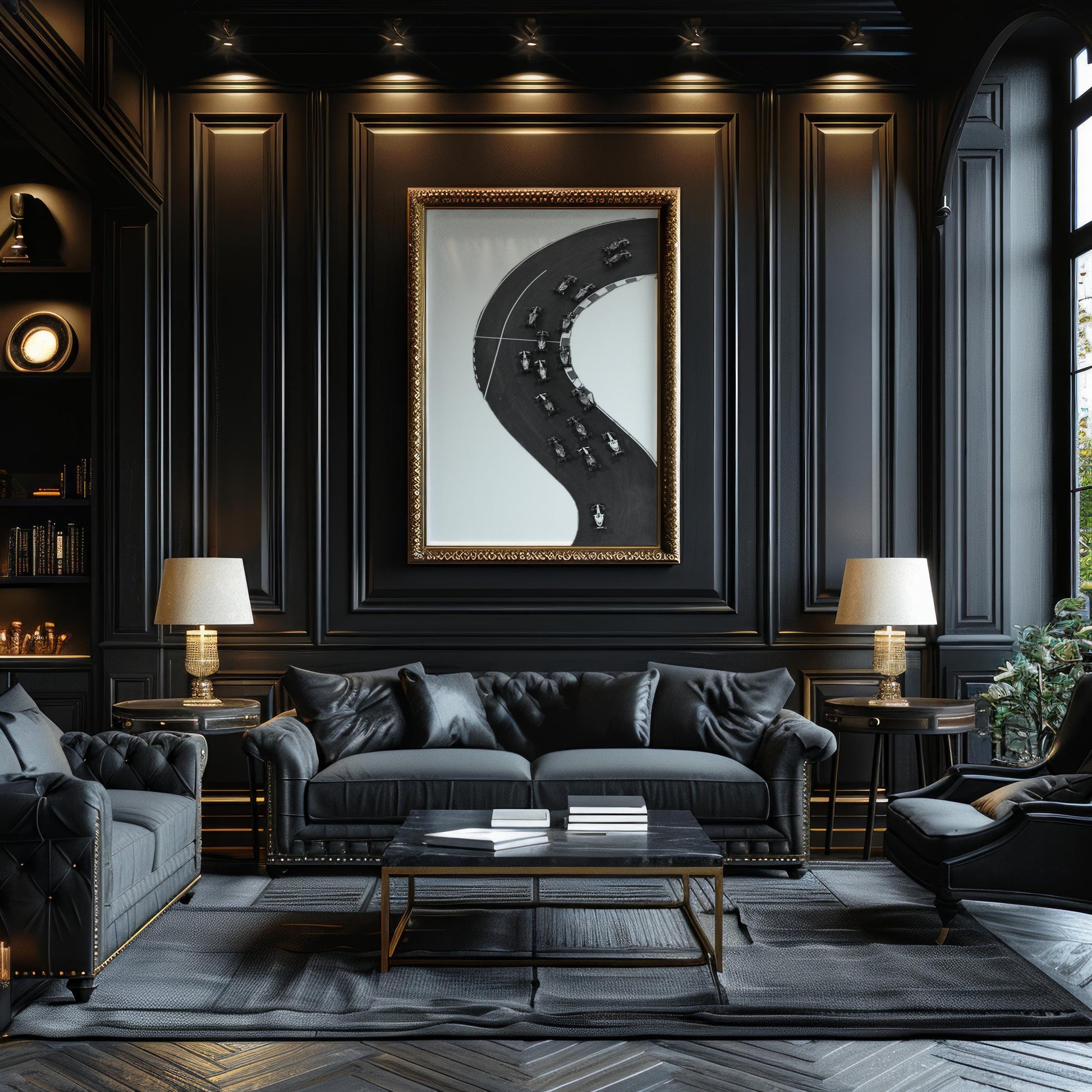 Designer Wall Art | Formula One Track Print | Racing Photography | Motorsport wall art print, minimalist black and white poster, modern Scandinavian wall decor, Monohaus