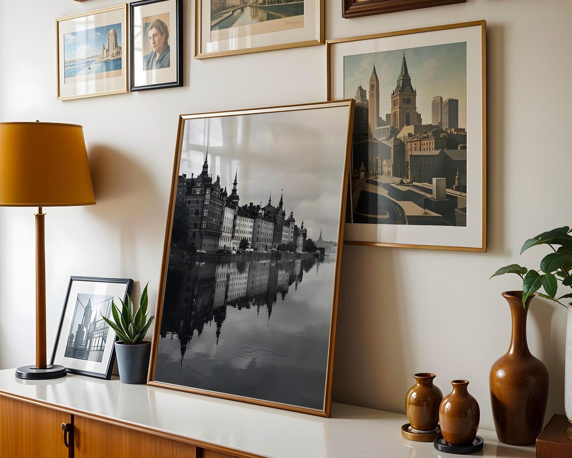 World Landmark | Stockholm Waterfront Print | Black and White Photography, Nordic Architecture wall art print, black and white architectural poster, minimalist modern Scandinavian wall decor, Monohaus