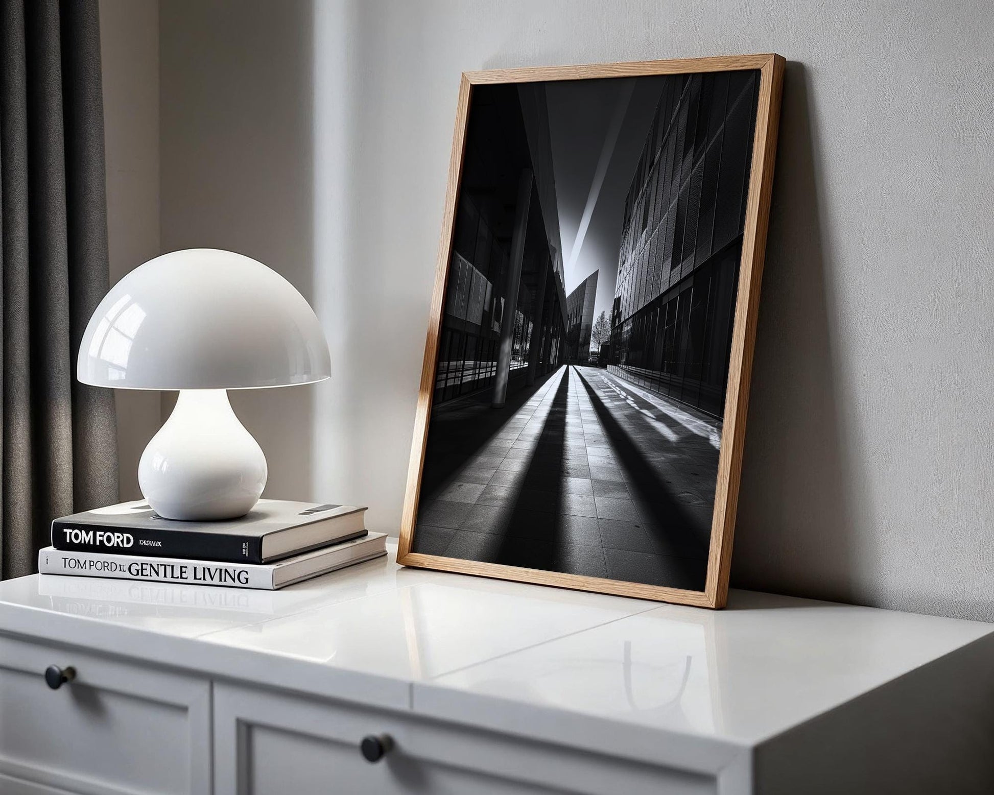 Urban Photography Sunbeam Print Black and White | Minimalist City Street Scene wall art print, black and white architectural poster, minimalist modern Scandinavian wall decor, Monohaus