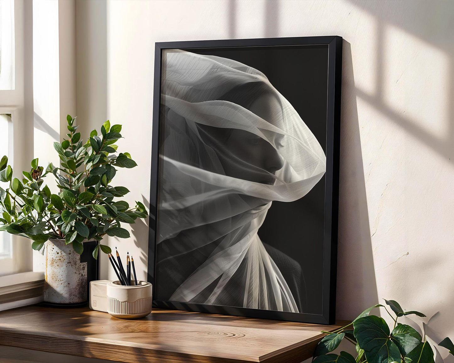 Minimal Wall Art Ethereal Veiled Portrait Art Print | Black and White Photography wall art print, minimalist black and white poster, modern Scandinavian wall decor, Monohaus