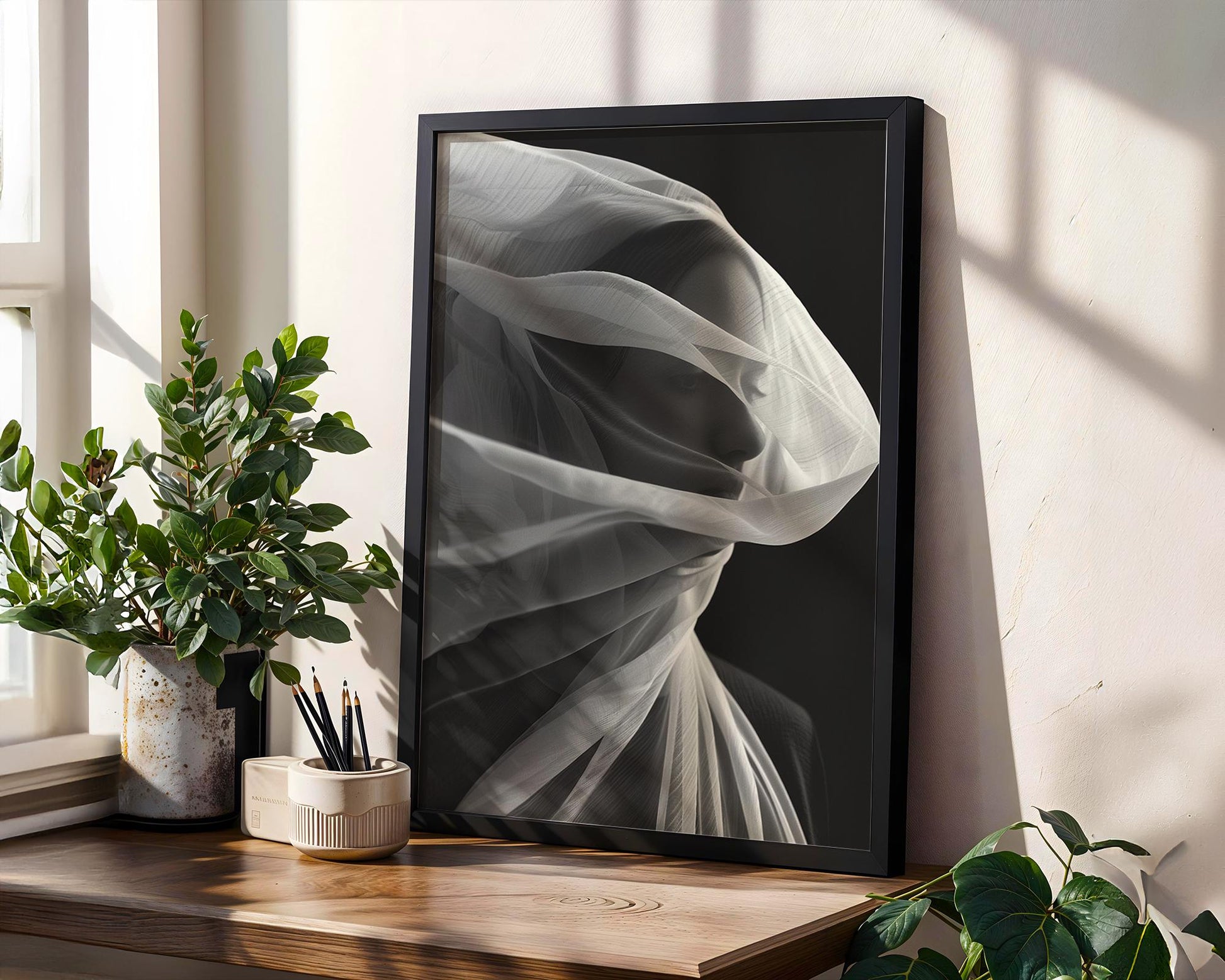 Minimal Wall Art Ethereal Veiled Portrait Art Print | Black and White Photography wall art print, minimalist black and white poster, modern Scandinavian wall decor, Monohaus