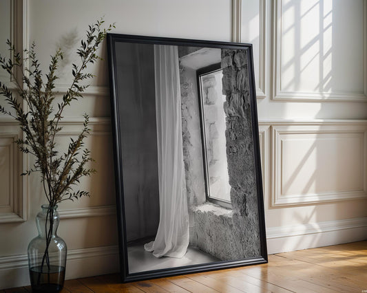 Stone Window Black and White Photography Print, Rustic Wall Art, Farmhouse Decor wall art print, minimalist black and white poster, modern Scandinavian wall decor, Monohaus