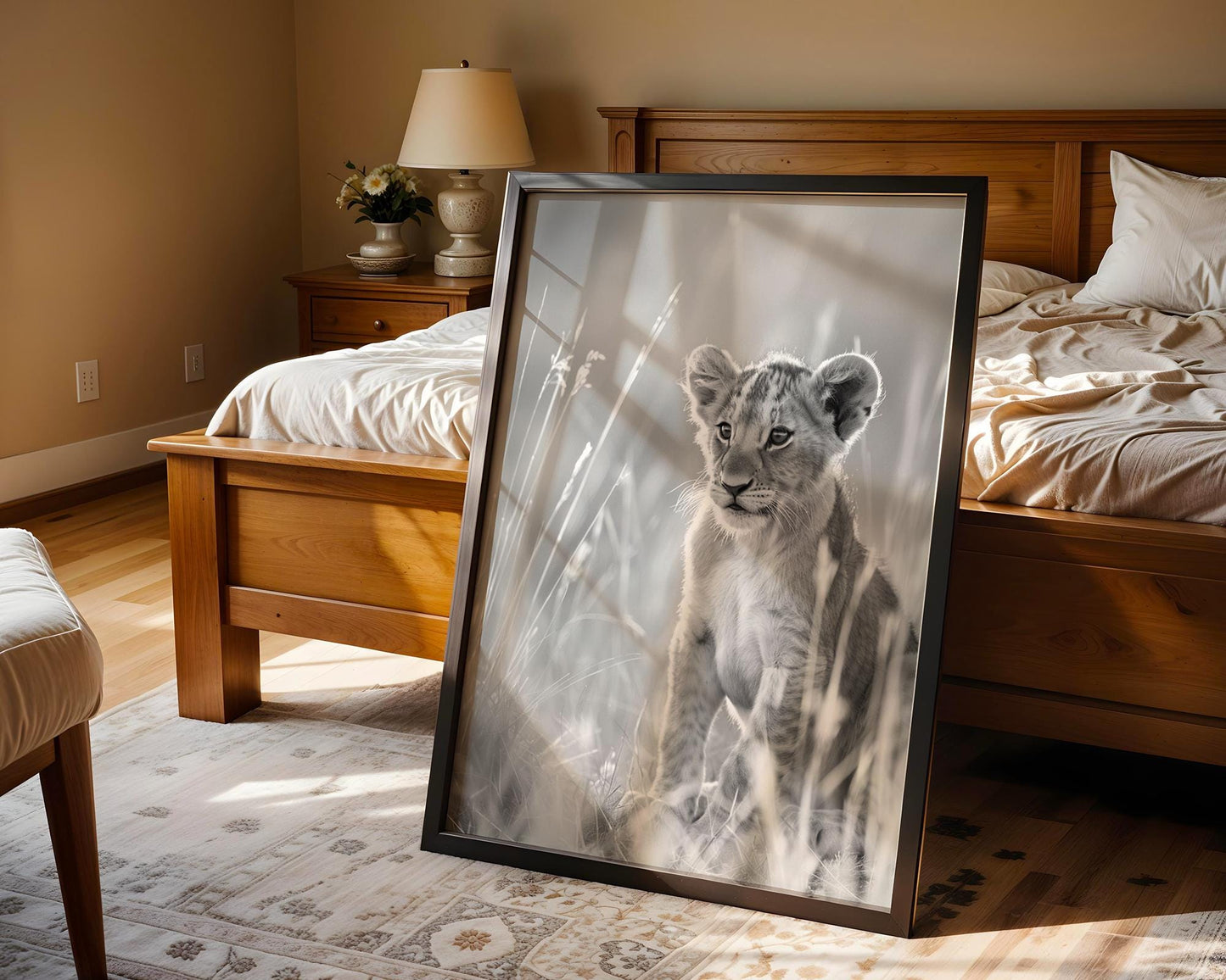 Wildlife Poster | Lion Cub Print | Minimalist Black & White Safari Photography wall art print, minimalist black and white poster, modern Scandinavian wall decor, Monohaus