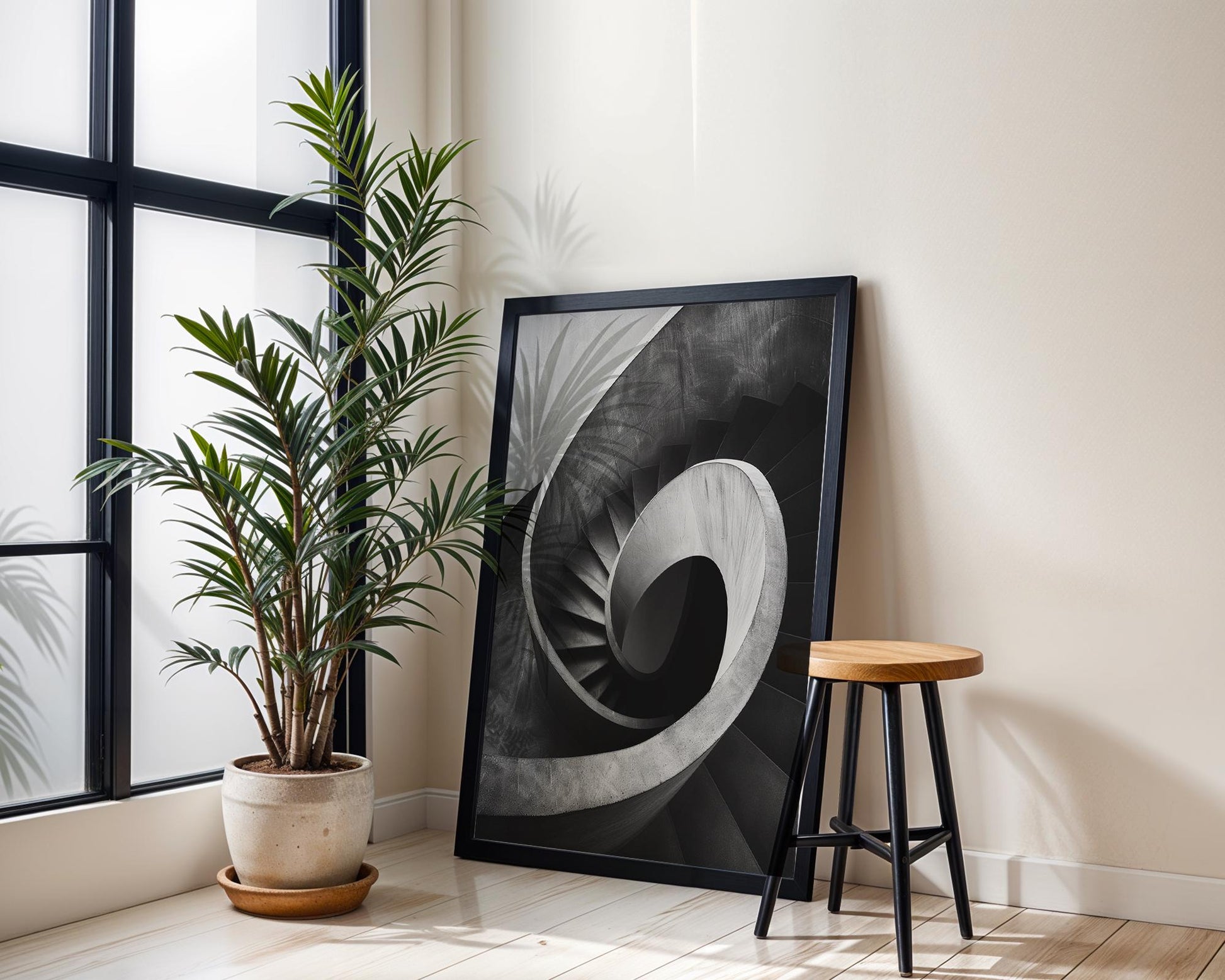 Minimal Wall Art Curved Symmetry | Black and White Urban Architecture Photography wall art print, black and white architectural poster, minimalist modern Scandinavian wall decor, Monohaus