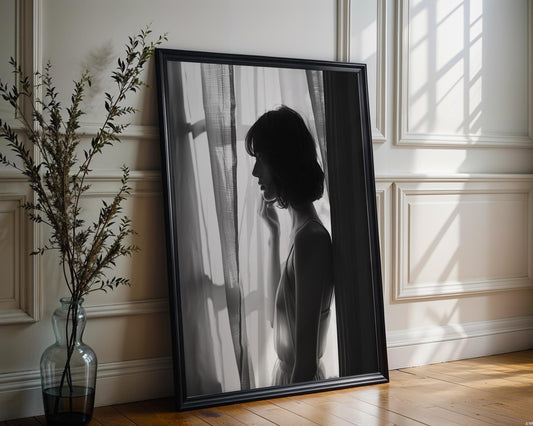Woman by Window Print | Black and White Minimalist Wall Art wall art print, minimalist black and white poster, modern Scandinavian wall decor, Monohaus