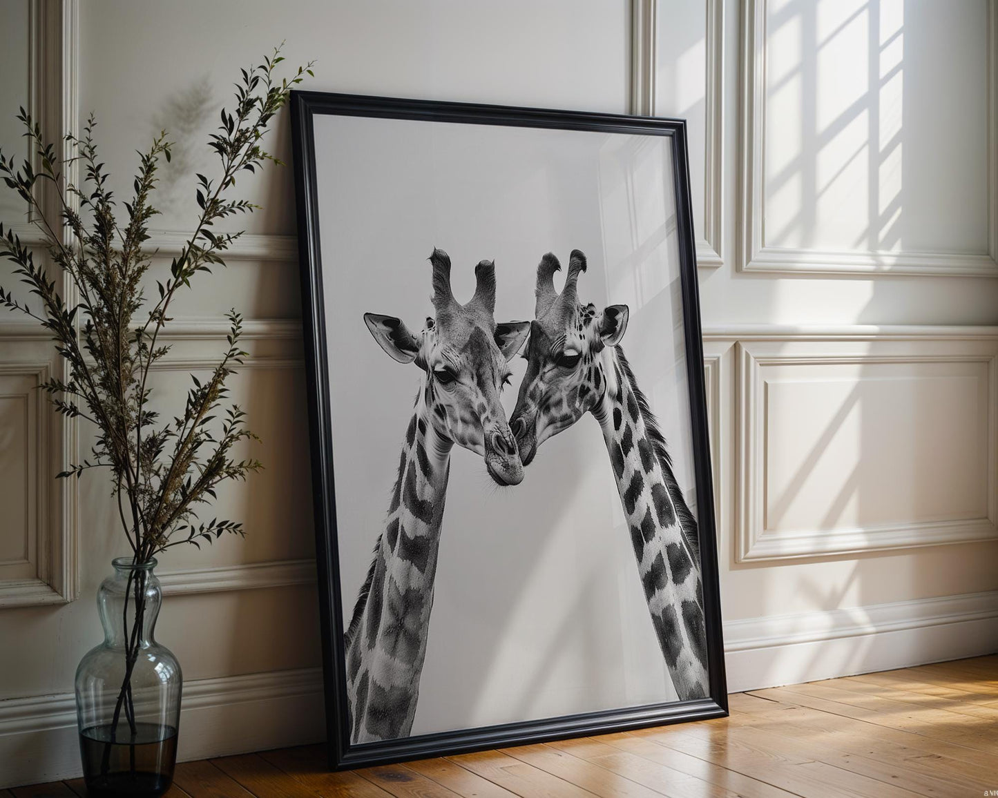 Wildlife Poster | Giraffes in Love Print • Black & White Safari Photography, Scandi Wall Art wall art print, minimalist black and white poster, modern Scandinavian wall decor, Monohaus