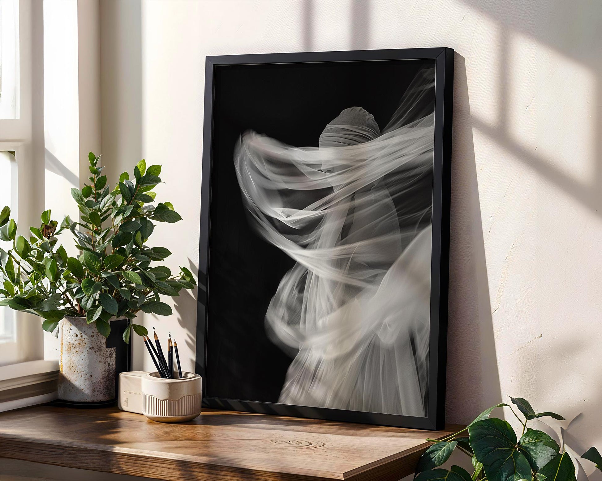Minimal Wall Art Flowing Veil Photography Print | Dreamlike Black and White Home wall art print, minimalist black and white poster, modern Scandinavian wall decor, Monohaus