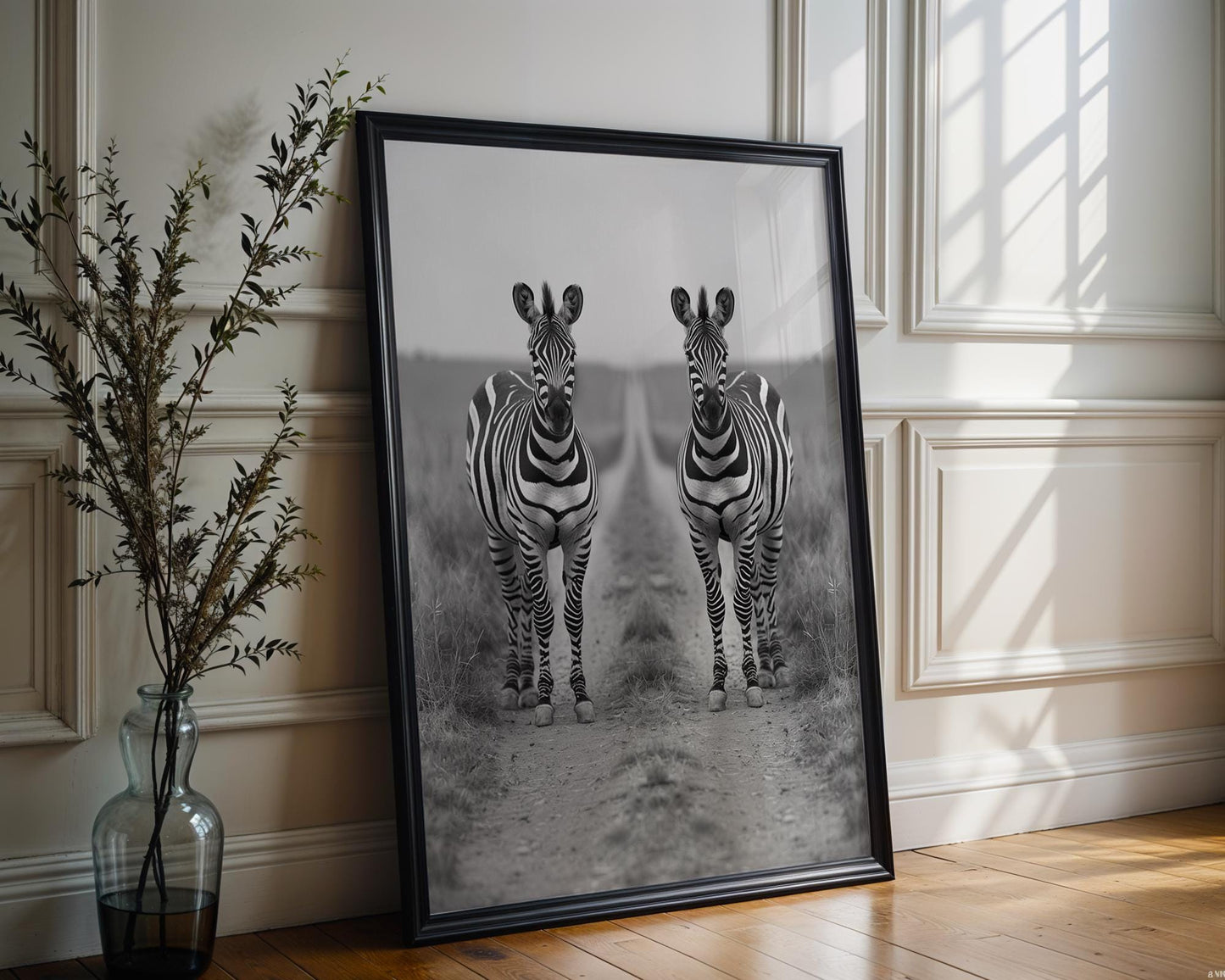 Wildlife Poster | Zebra Pair Fine Art Print • Black & White Safari Photography wall art print, minimalist black and white poster, modern Scandinavian wall decor, Monohaus