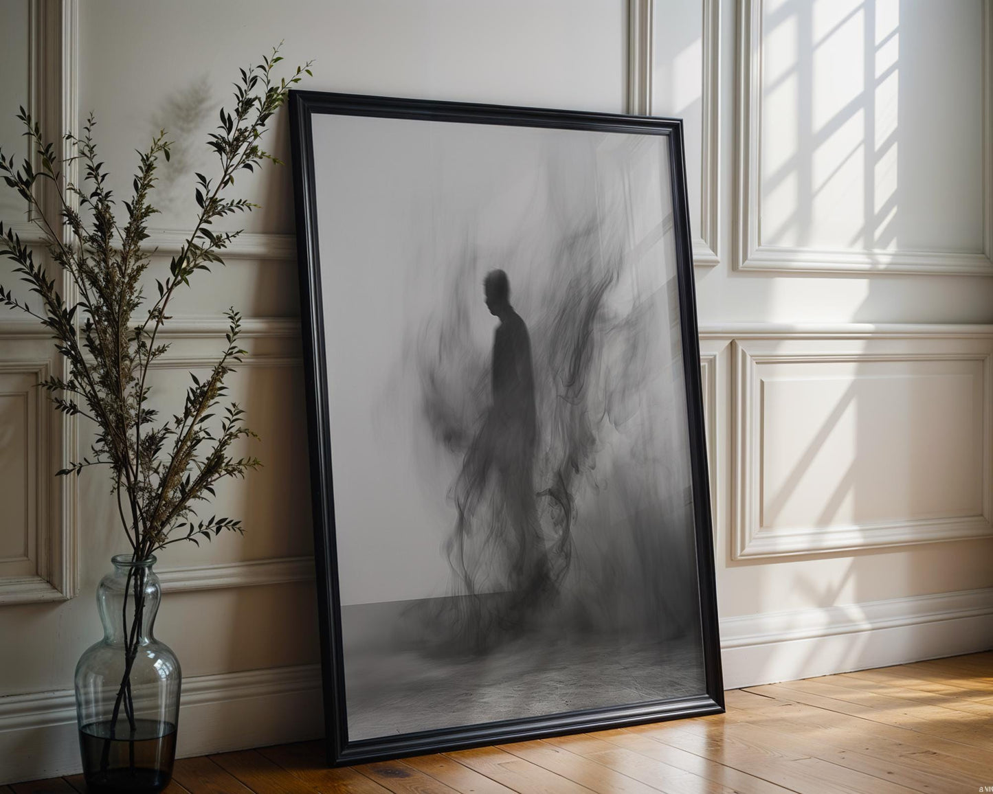 Minimal Wall Art Abstract Figure Art Print | Smoky Black and White Photography abstract wall art print, geometric minimalist poster, modern Scandinavian decor, Monohaus