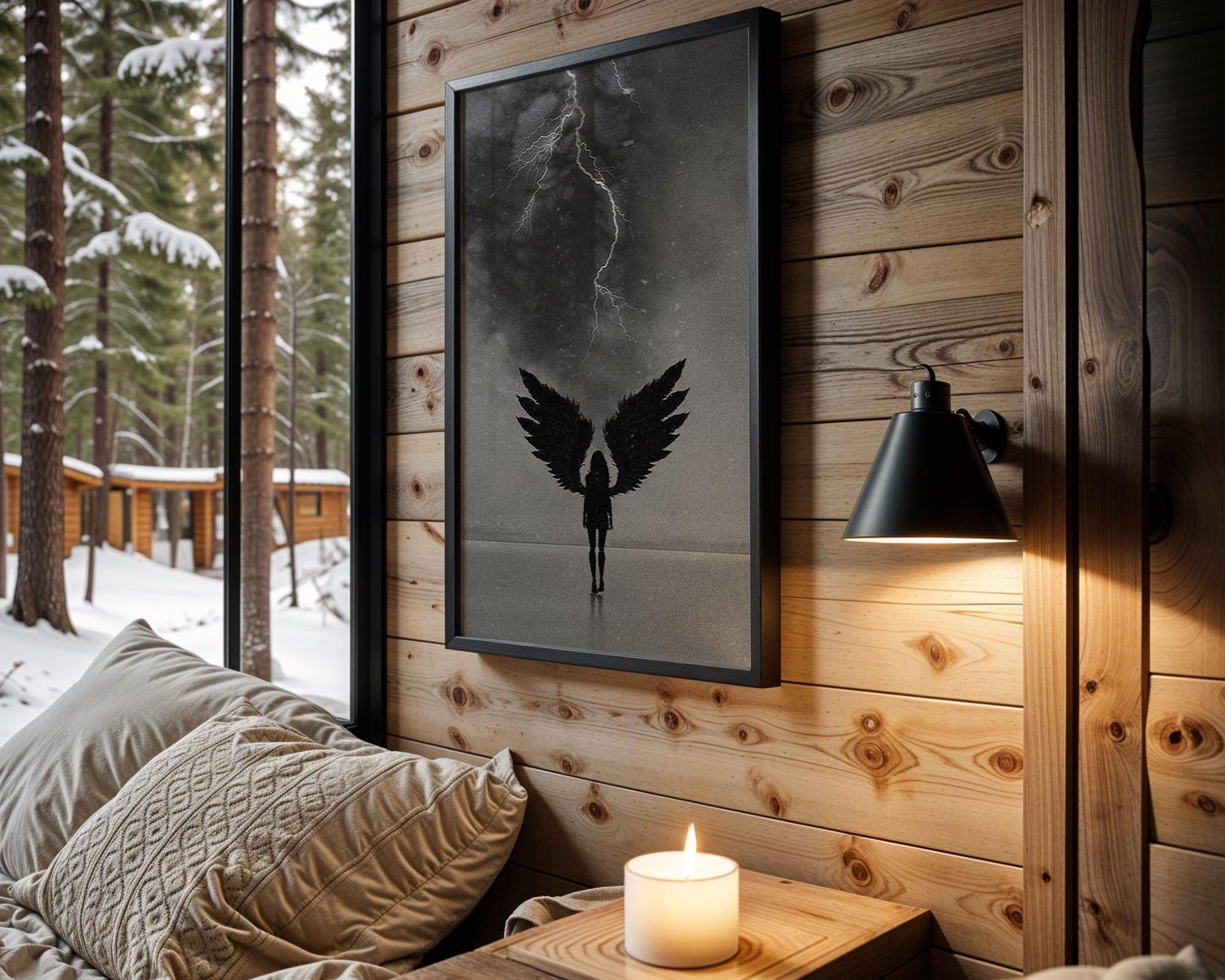 Dark Angel Print | Black & White Lightning Photography, Surreal Wall Art wall art print, minimalist black and white poster, modern Scandinavian wall decor, Monohaus