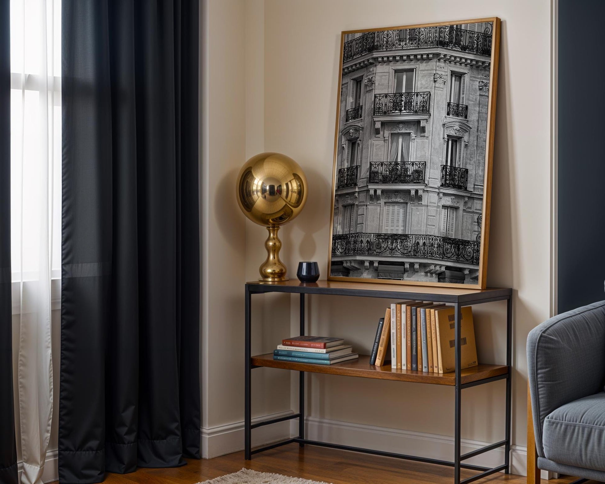 Designer Wall Art | Paris Balcony | Black and White Haussmann Architecture wall art print, black and white architectural poster, minimalist modern Scandinavian wall decor, Monohaus