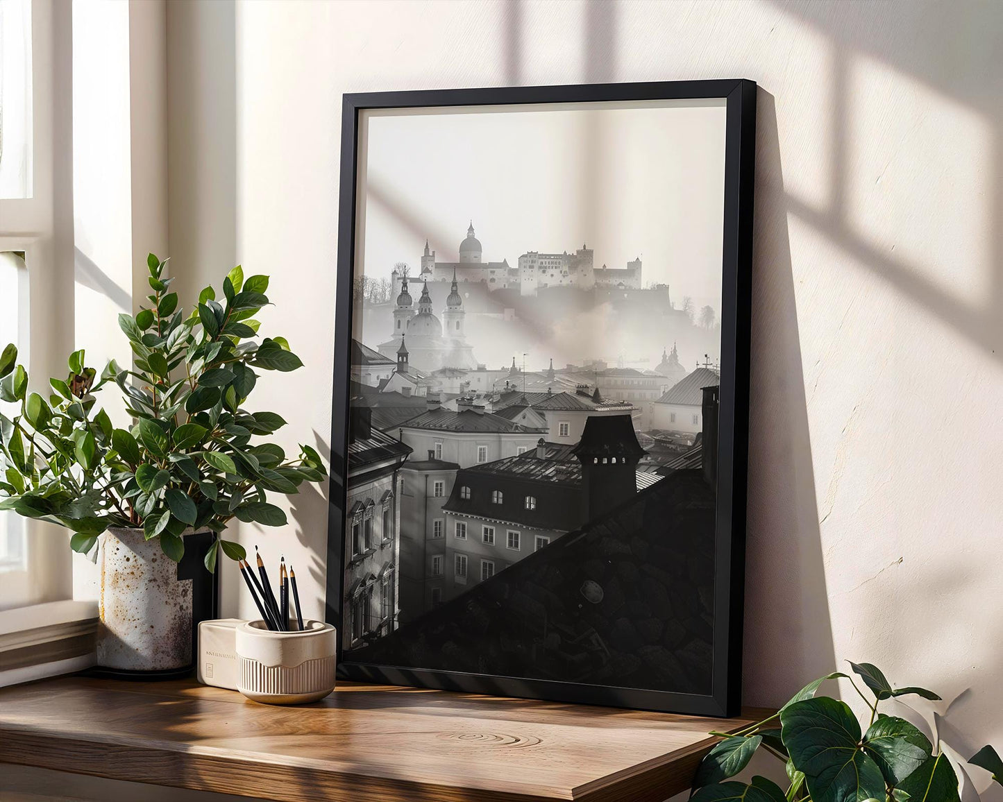 World Landmark | Salzburg Skyline Print | Black and White European Architecture