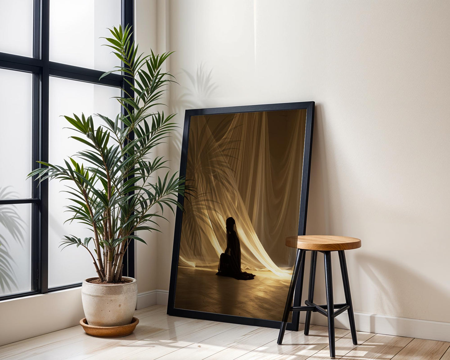 Veiled Figure Art Print | Moody Ethereal Silhouette Wall Decor wall art print, minimalist black and white poster, modern Scandinavian wall decor, Monohaus