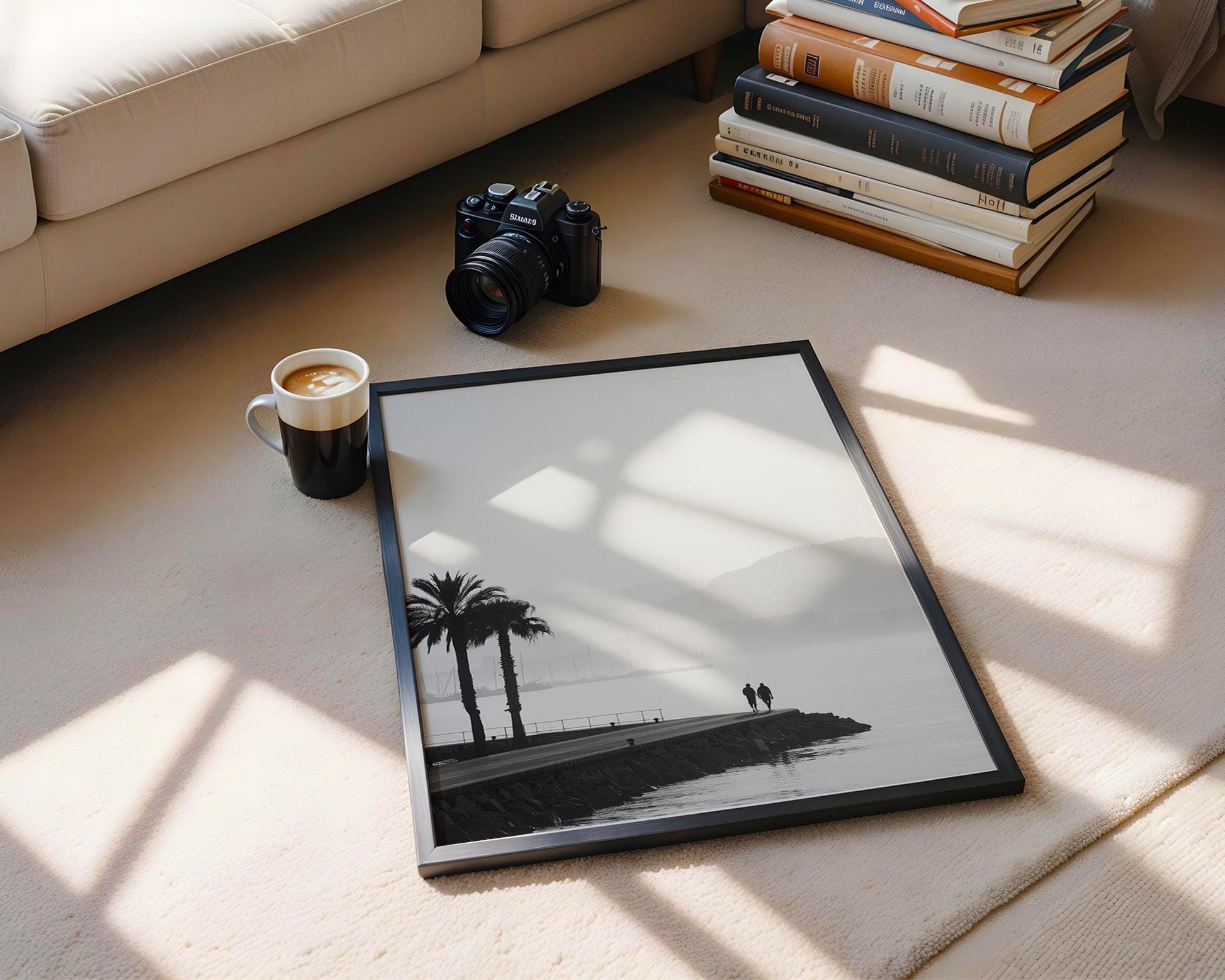 World Landmark | French Riviera Palm Tree Print | Minimalist Coastal Photography wall art print, minimalist black and white poster, modern Scandinavian wall decor, Monohaus