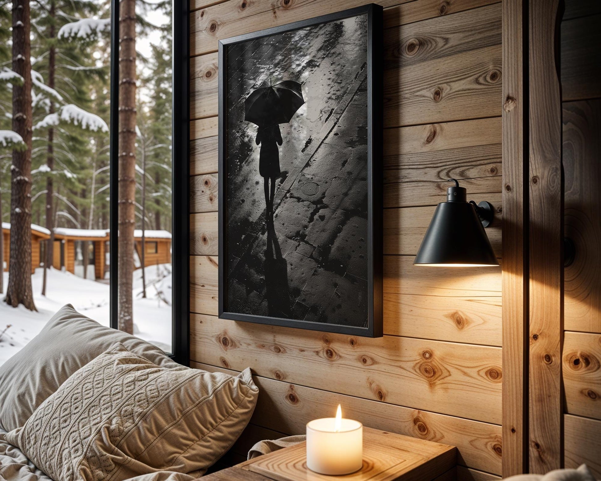 Urban Photography | Rainy Street Black & White Poster | Minimalist Wall Art black and white photo print, minimalist monochrome wall art poster for modern interiors, Monohaus